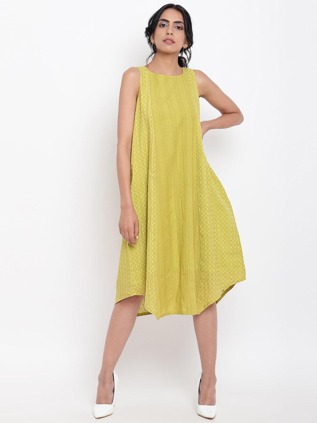 Green Cotton Panelled Dress - trueBrowns