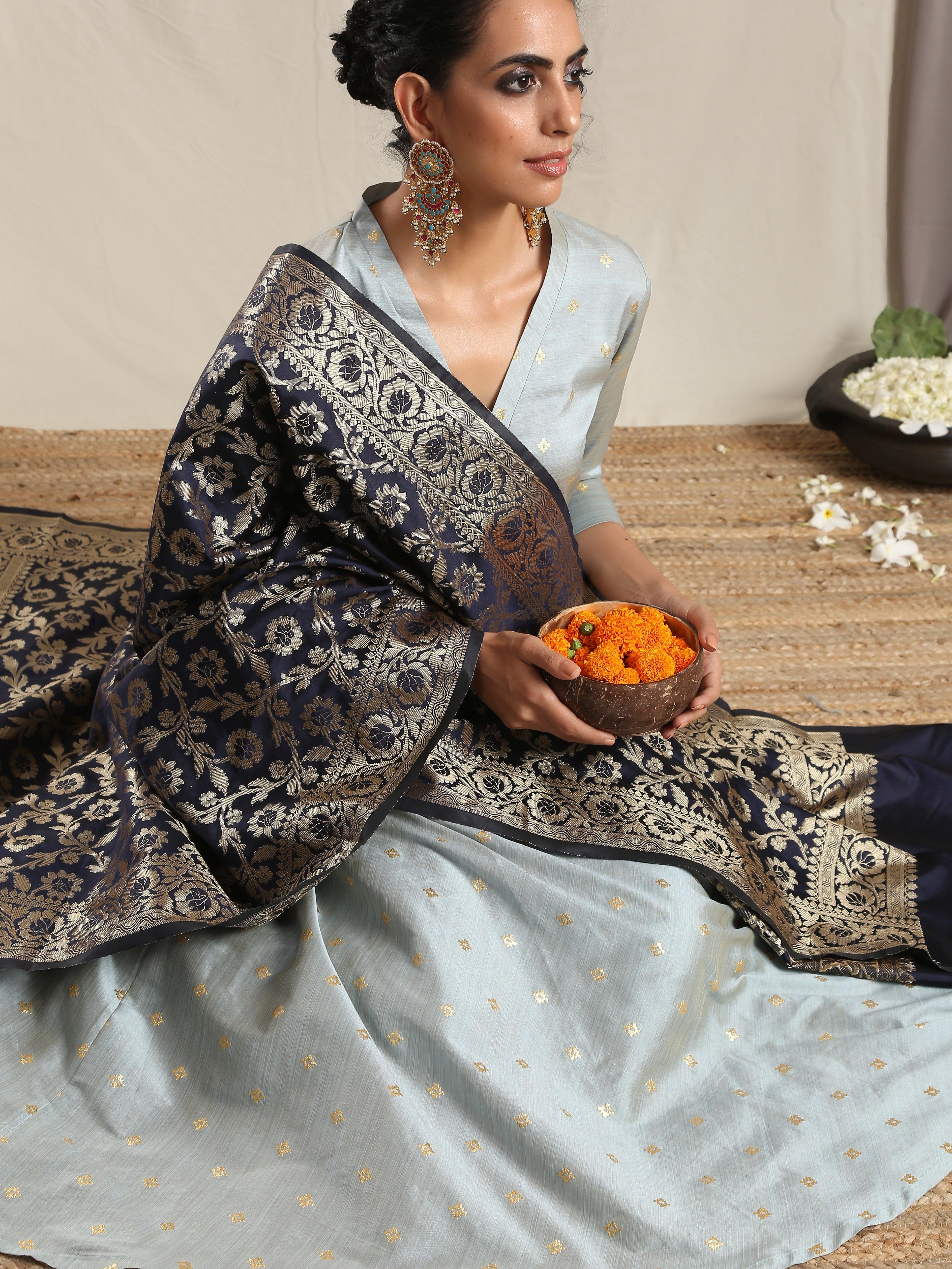 Blue Brocade Dupatta - trueBrowns
