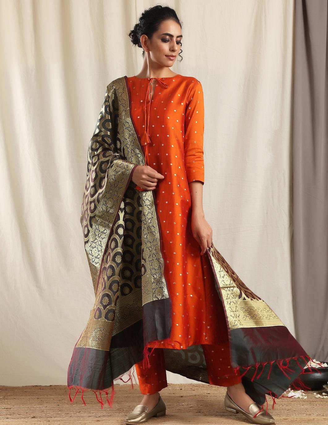 Black Brocade Dupatta - trueBrowns