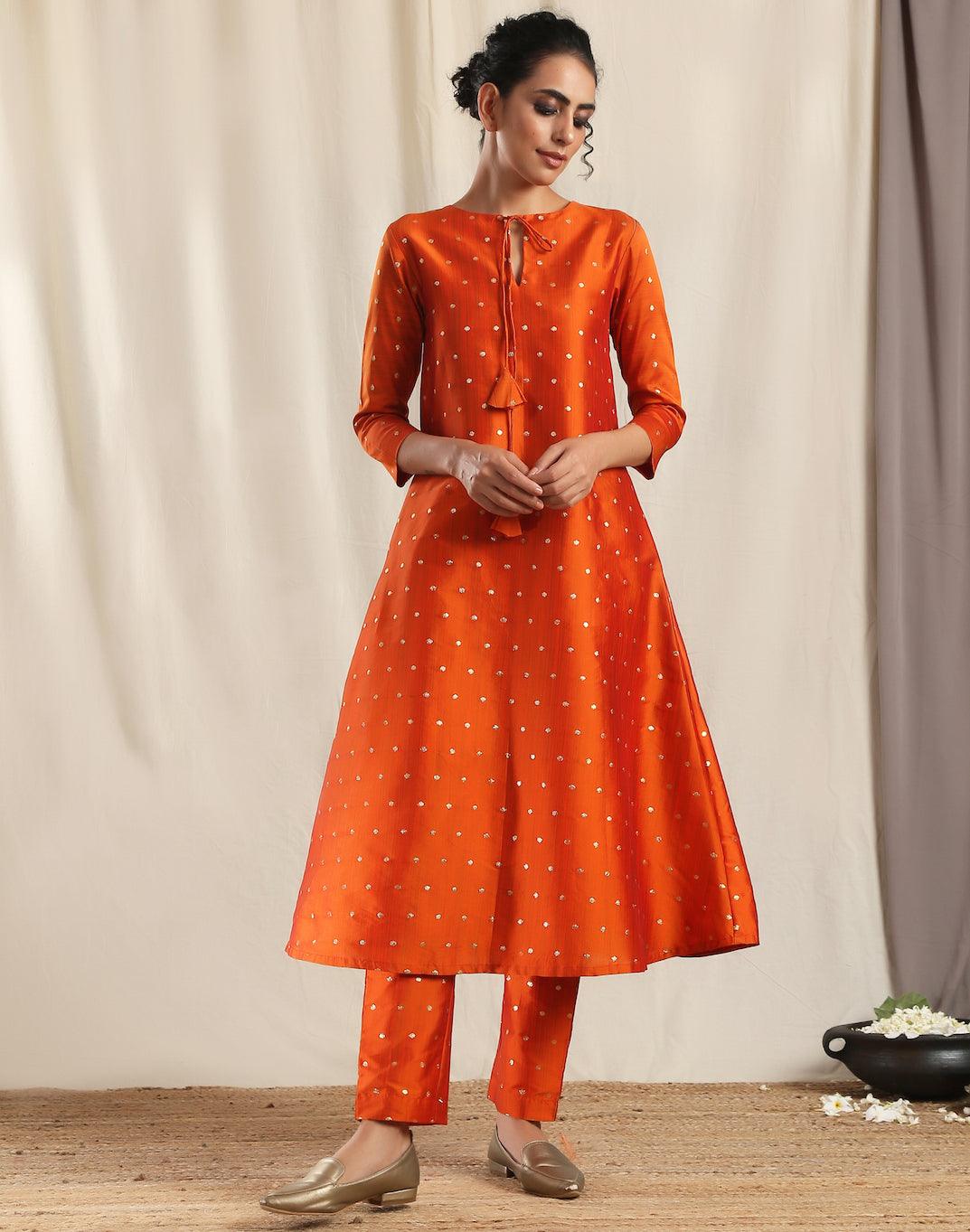 Orange Silk Kurta Pant Set - trueBrowns