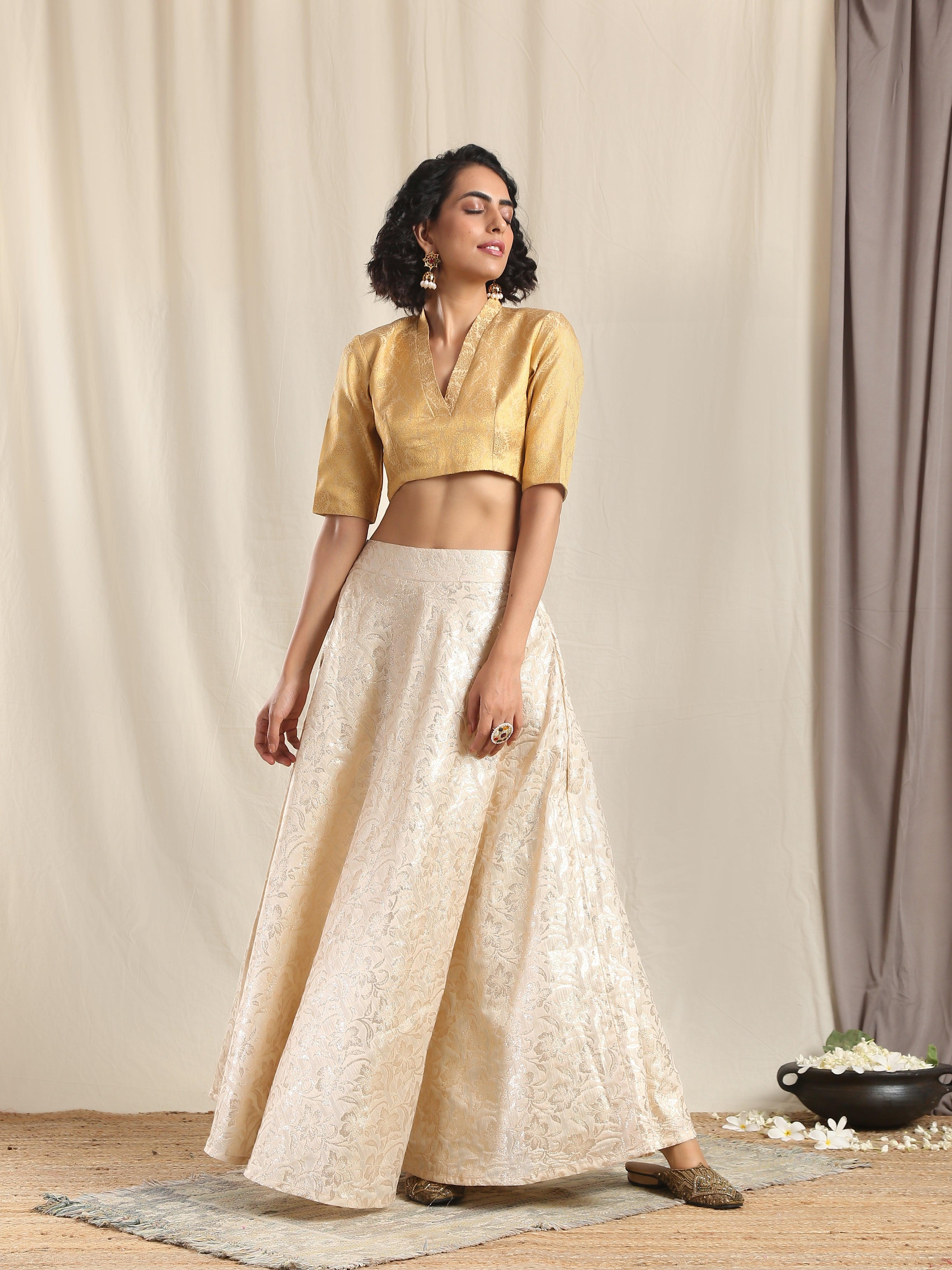Ivory Gold Brocade Blouse Skirt Set - trueBrowns