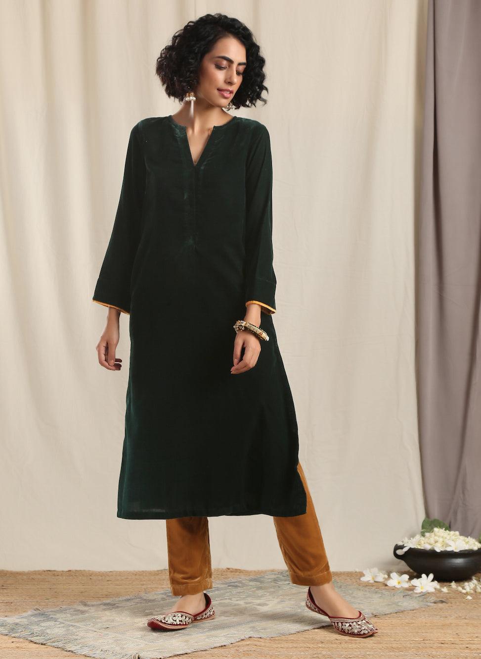Black Velvet slit Kurta - trueBrowns