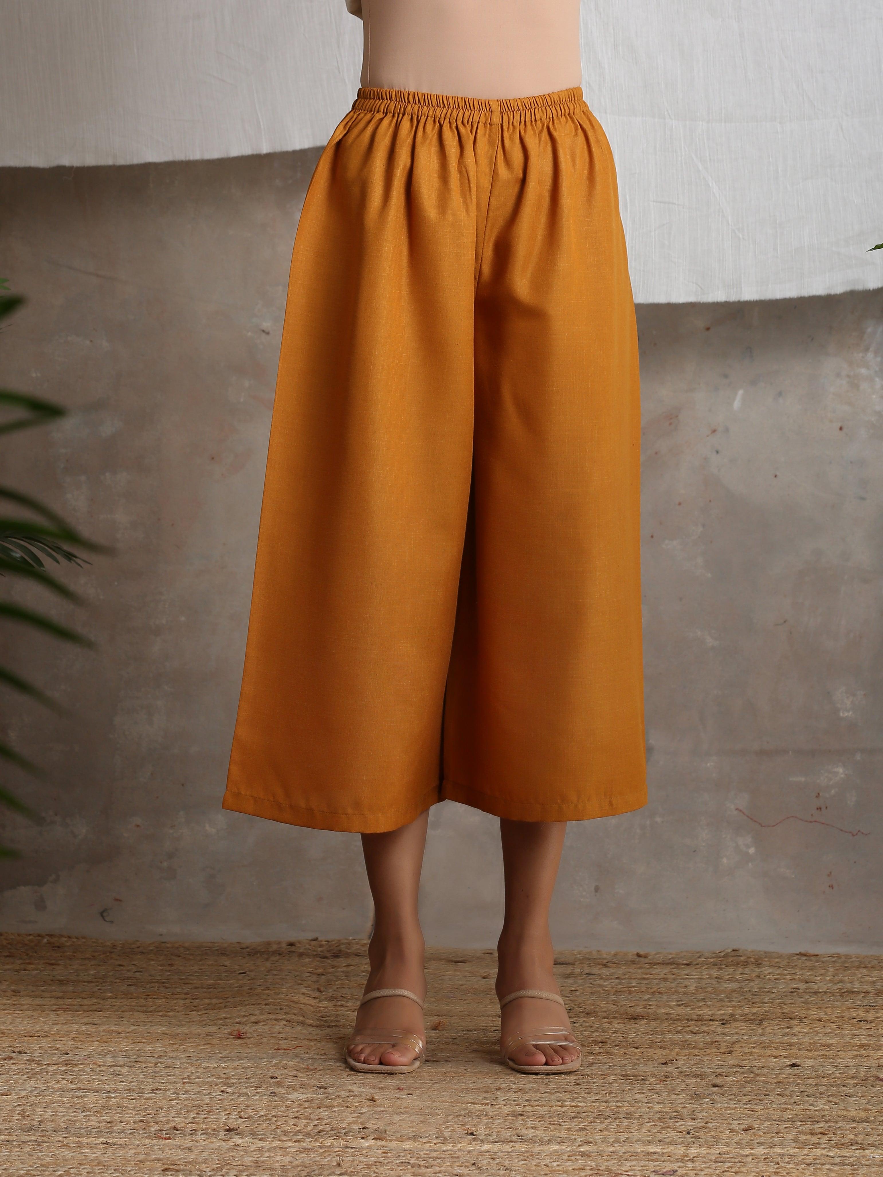 Cotton Linen Mustard Yellow Palazzo - trueBrowns
