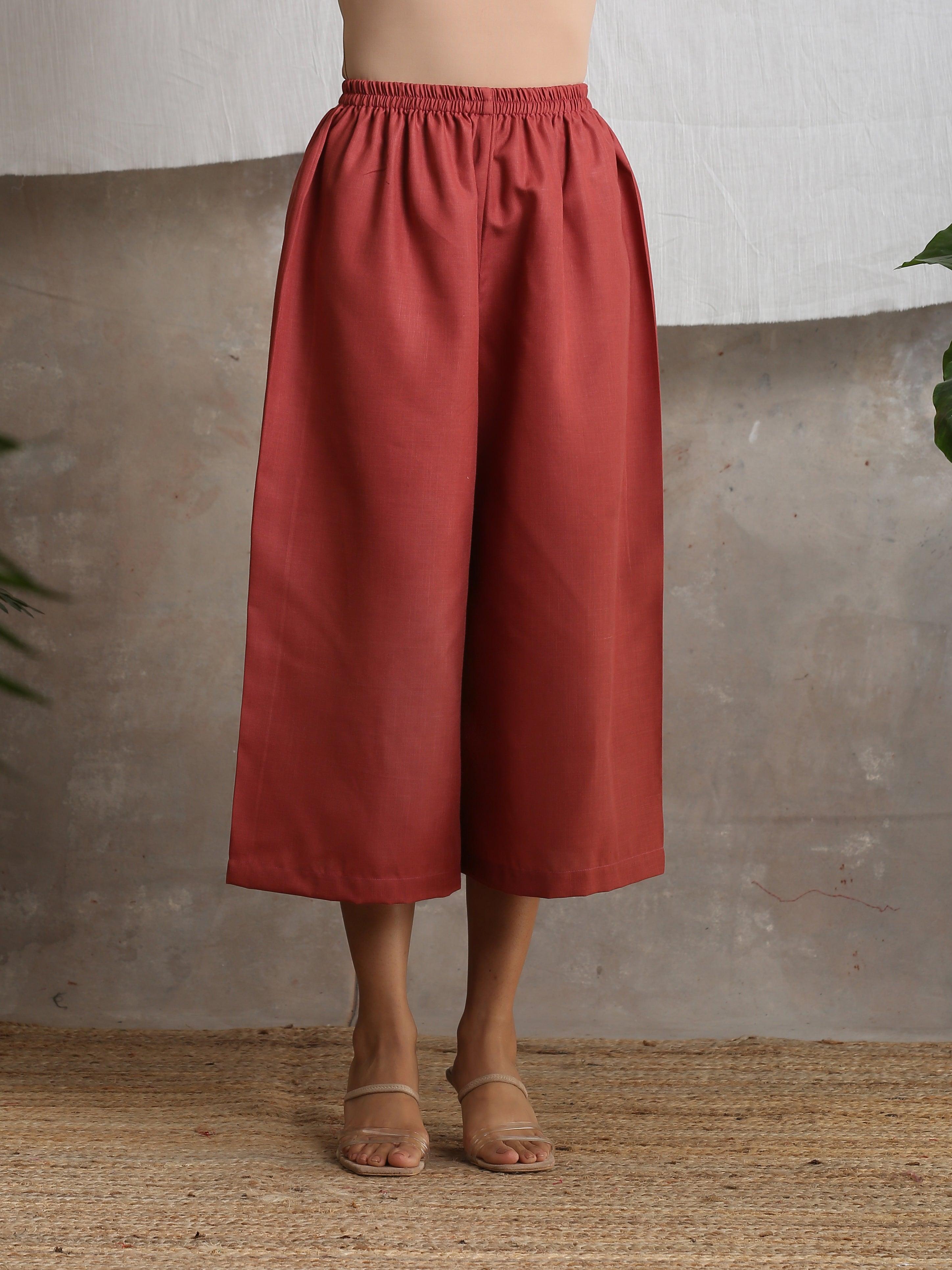 Cotton Linen Barn Red Palazzo - trueBrowns