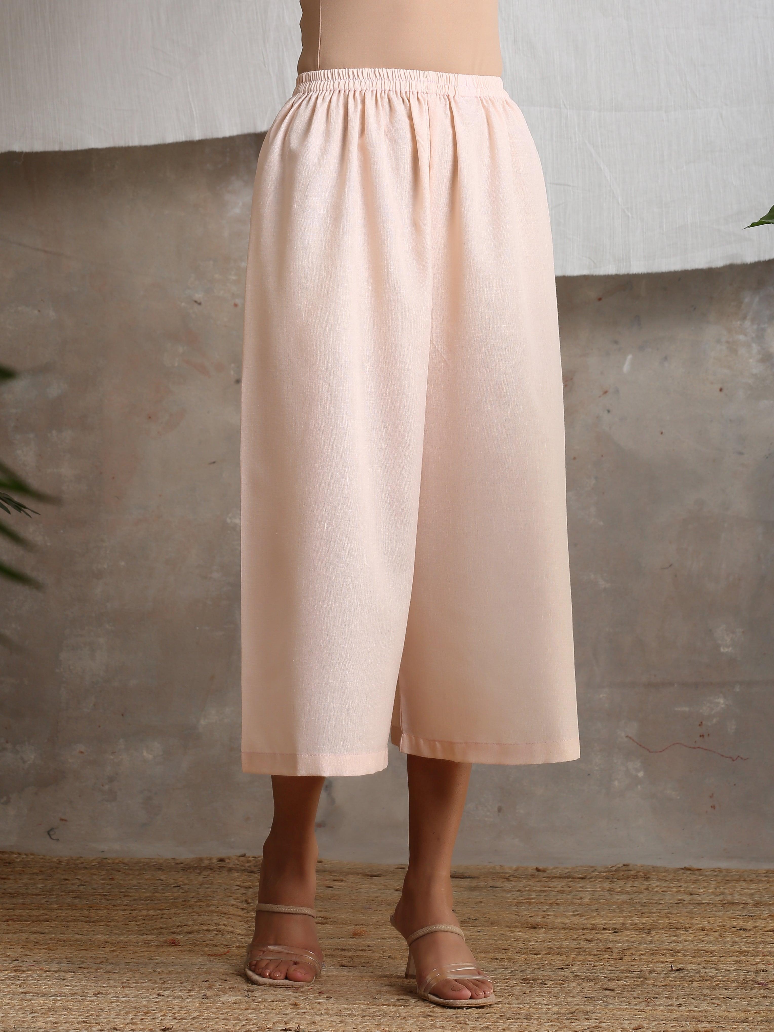 Cotton Linen Rose Pink Palazzo - trueBrowns