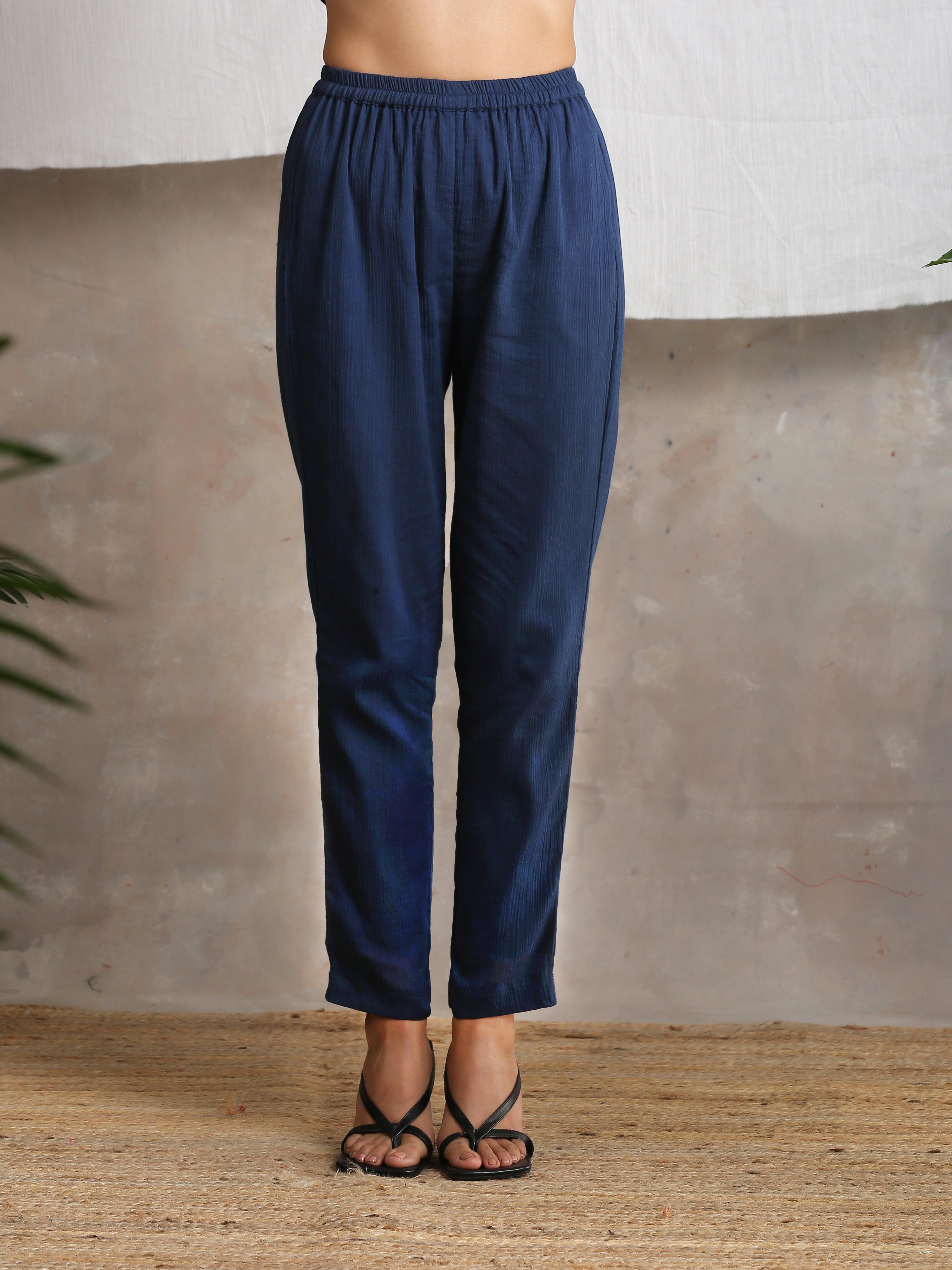 Navy Blue Crinkled Pant - trueBrowns