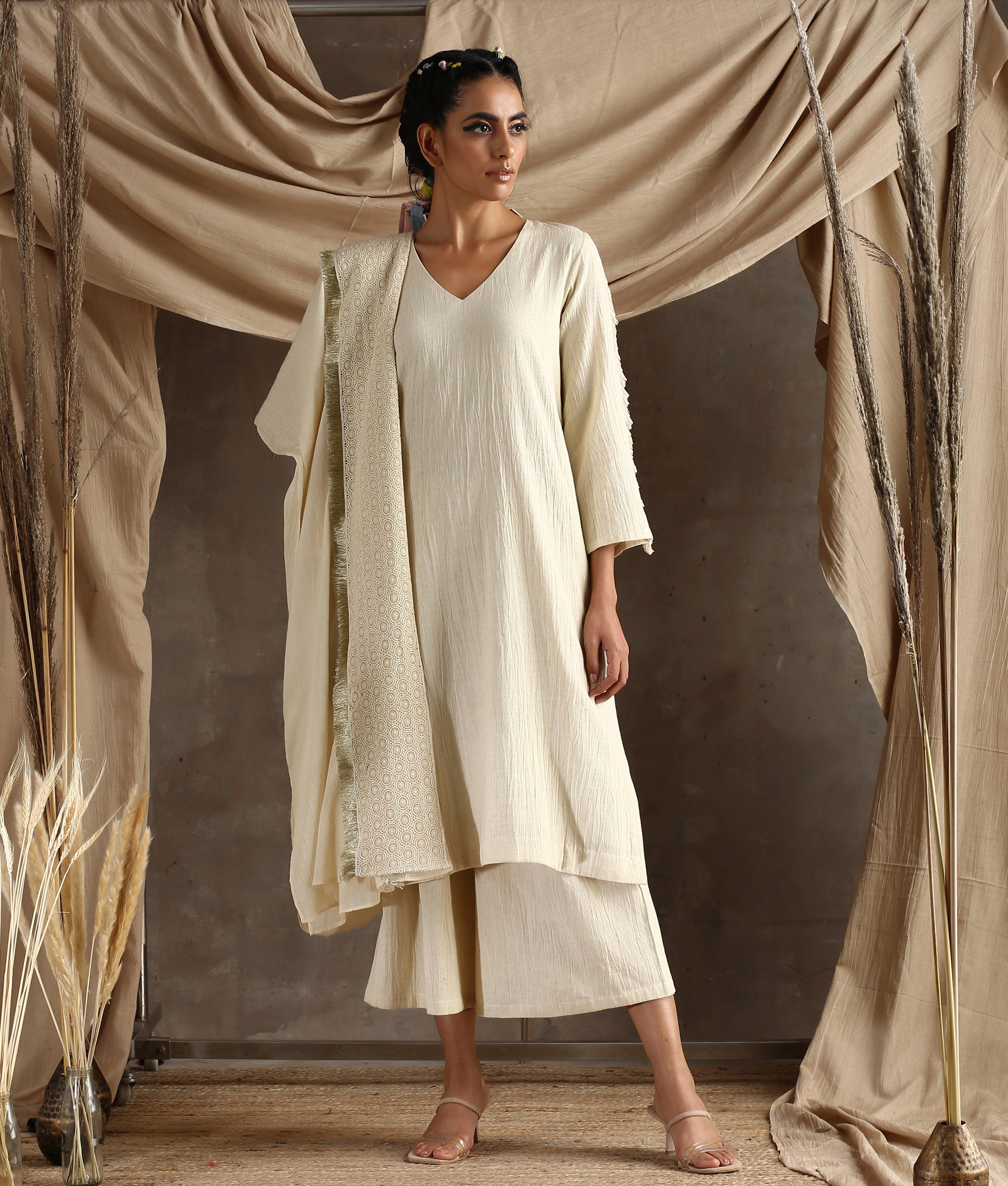 Ivory Pure Cotton Lace Kurta - trueBrowns