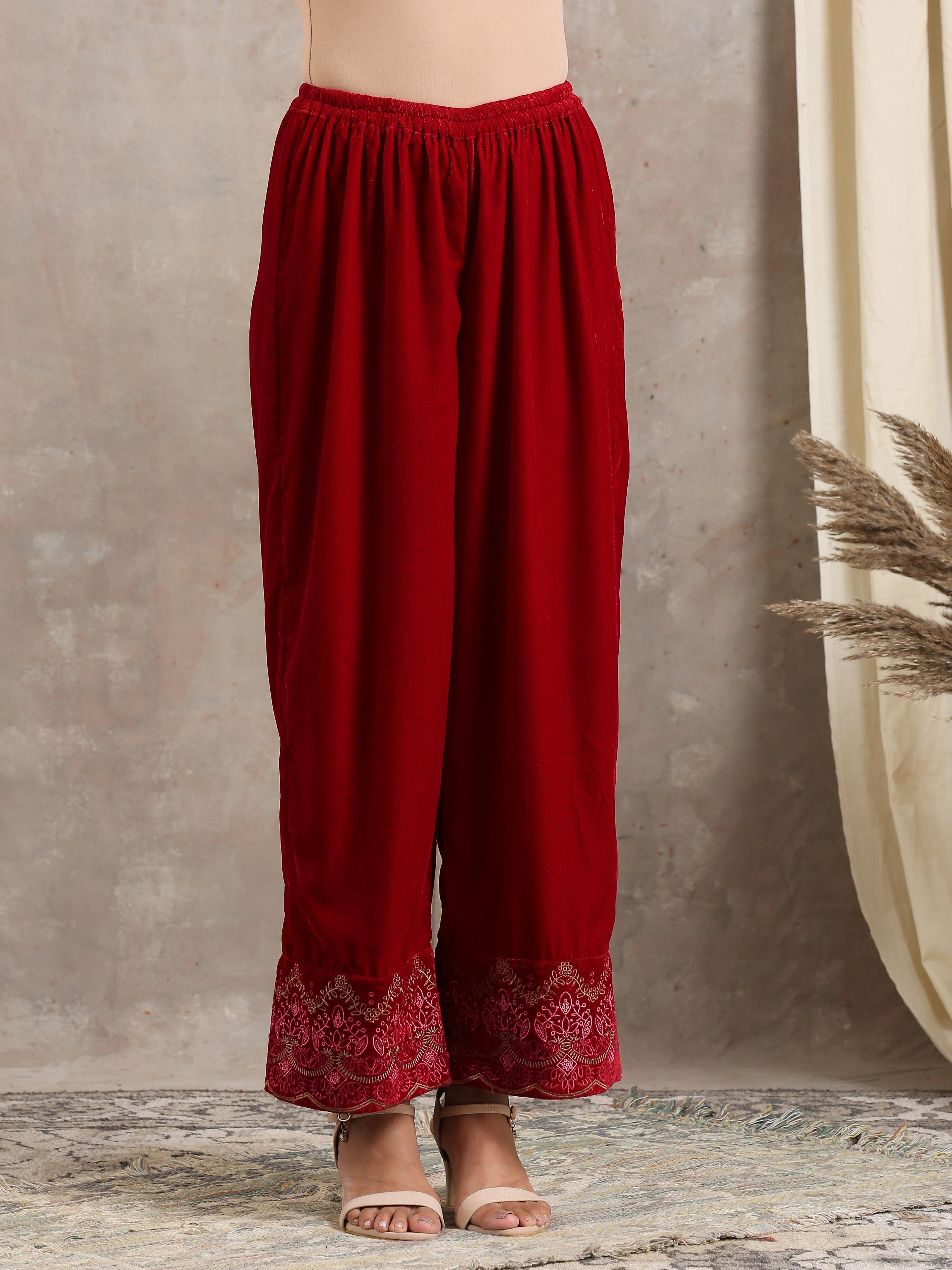 Red Velvet Embroidered Pant - trueBrowns