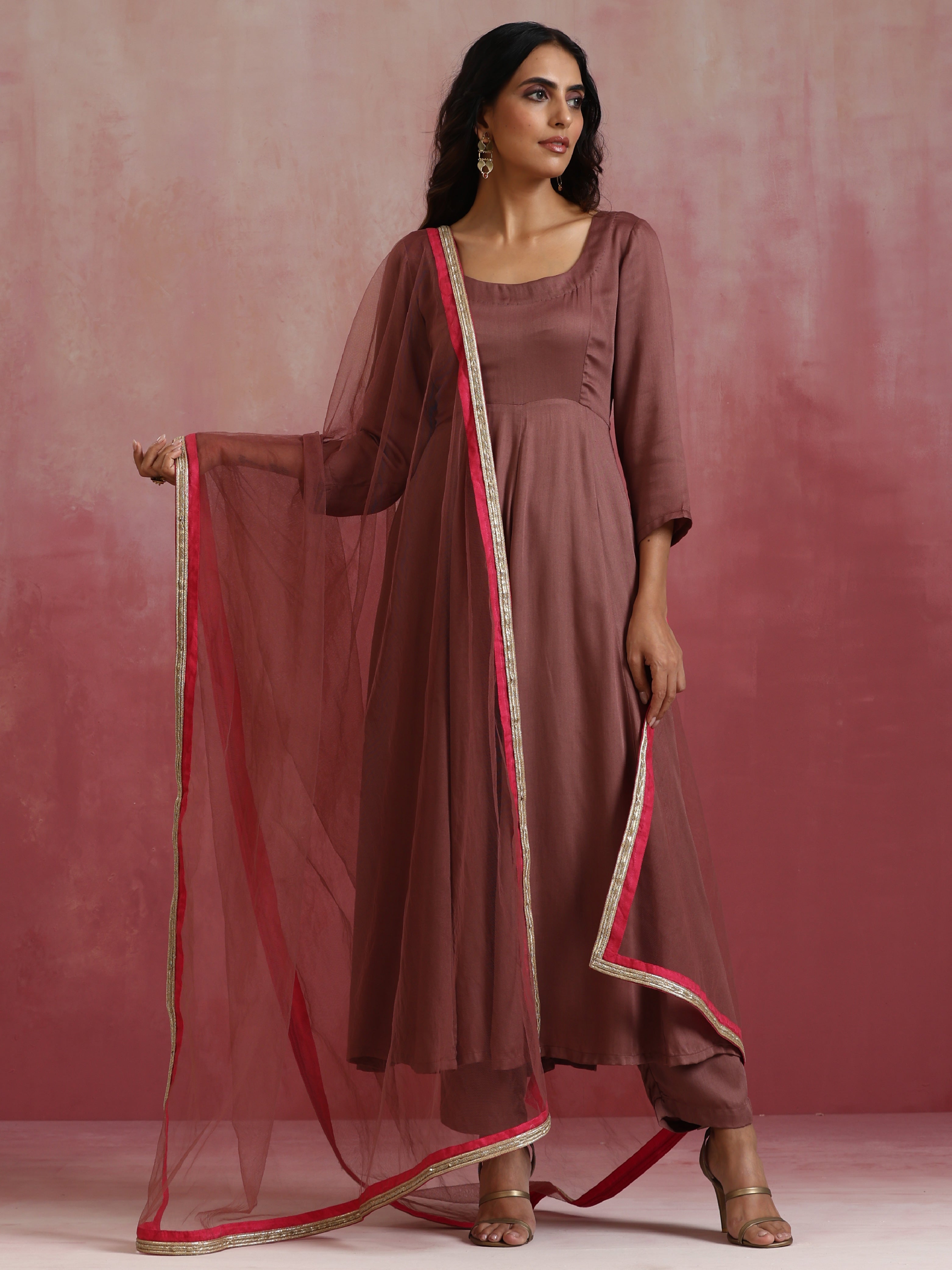 trueBrowns Brown Modal Arkali Kurta Set