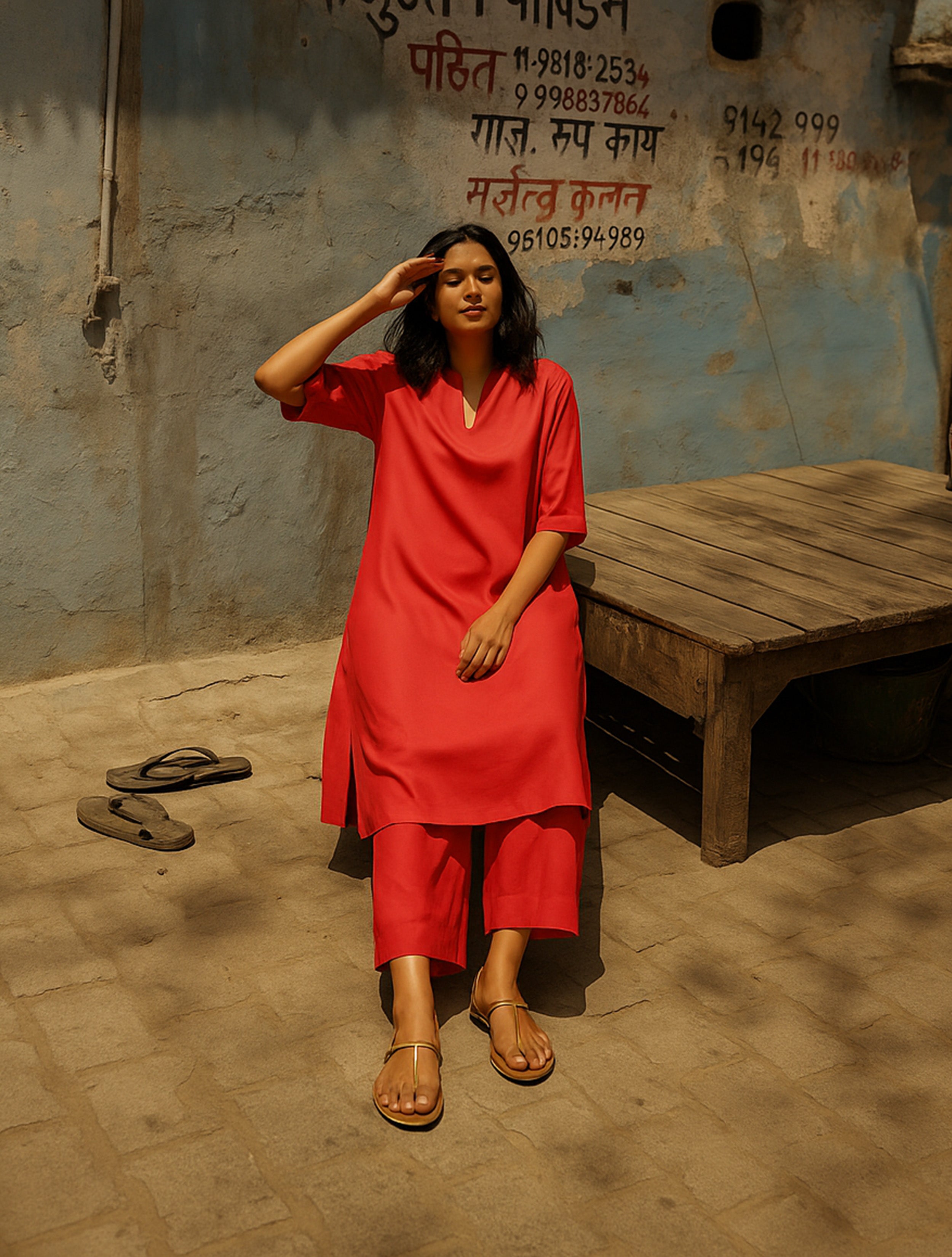 trueBrowns Coral Viscose Kurta Pant Set