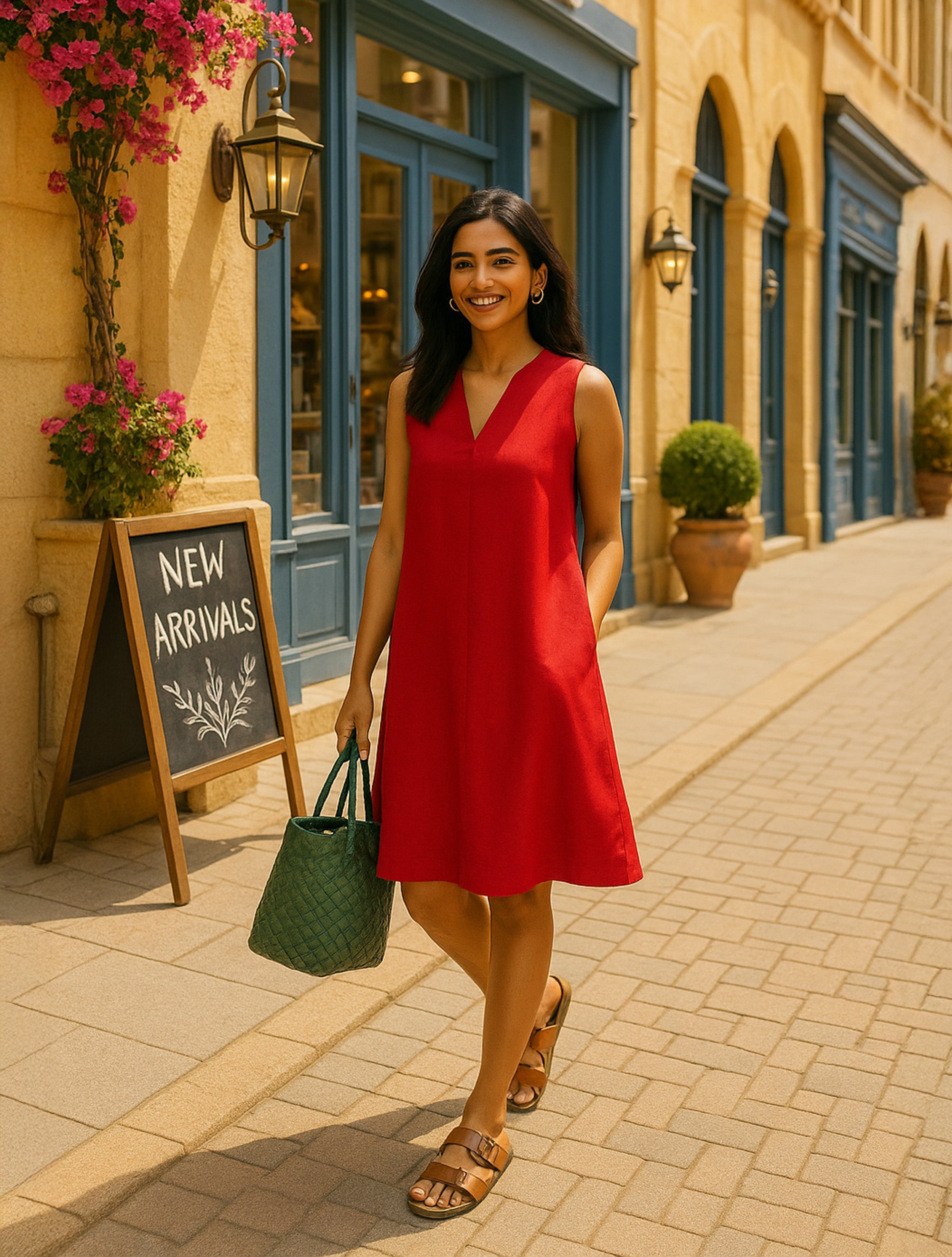 trueBrowns Red Cotton Blend Short Dress