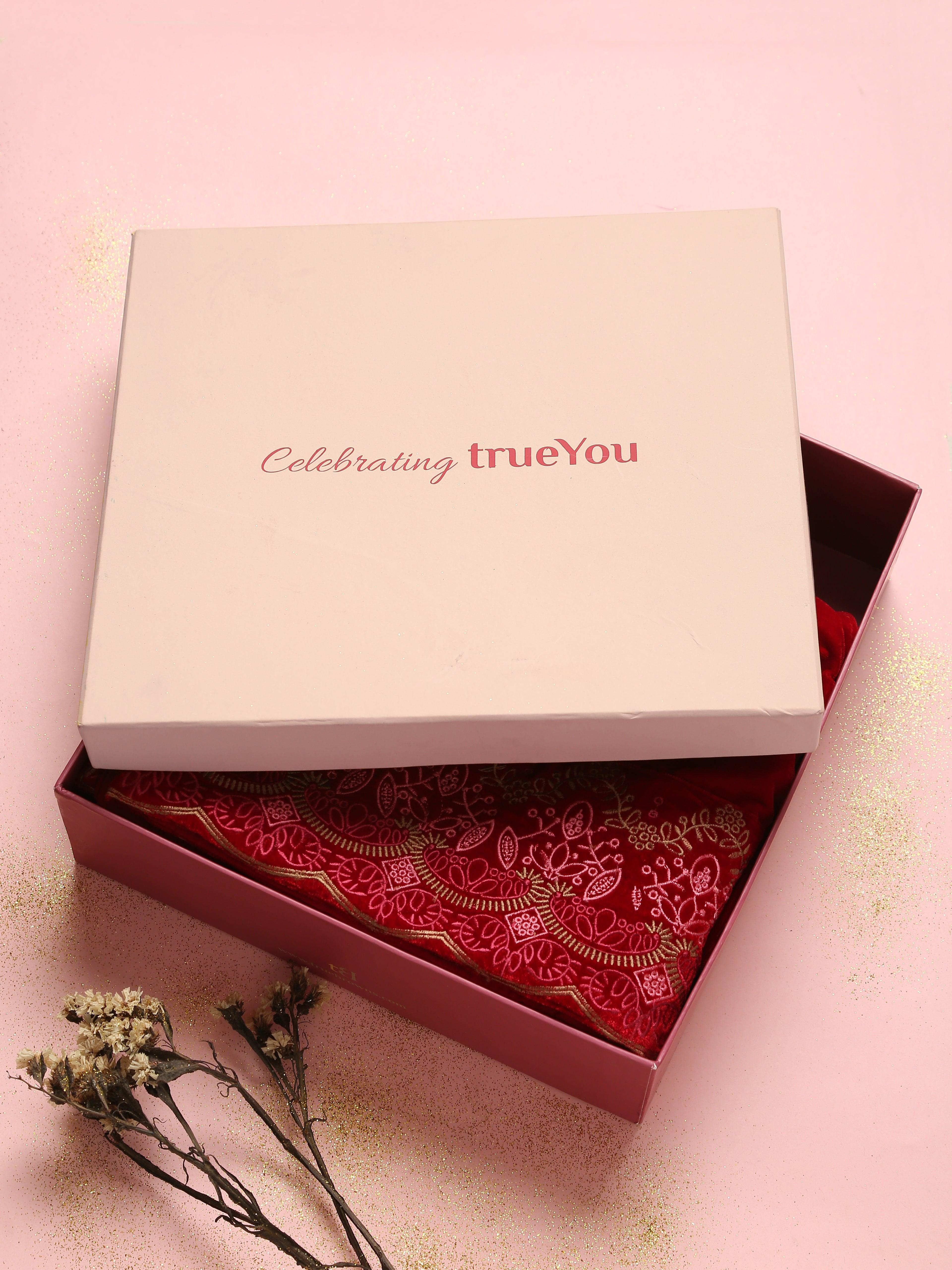trueGifts Velvet - Red Embroidered - trueBrowns