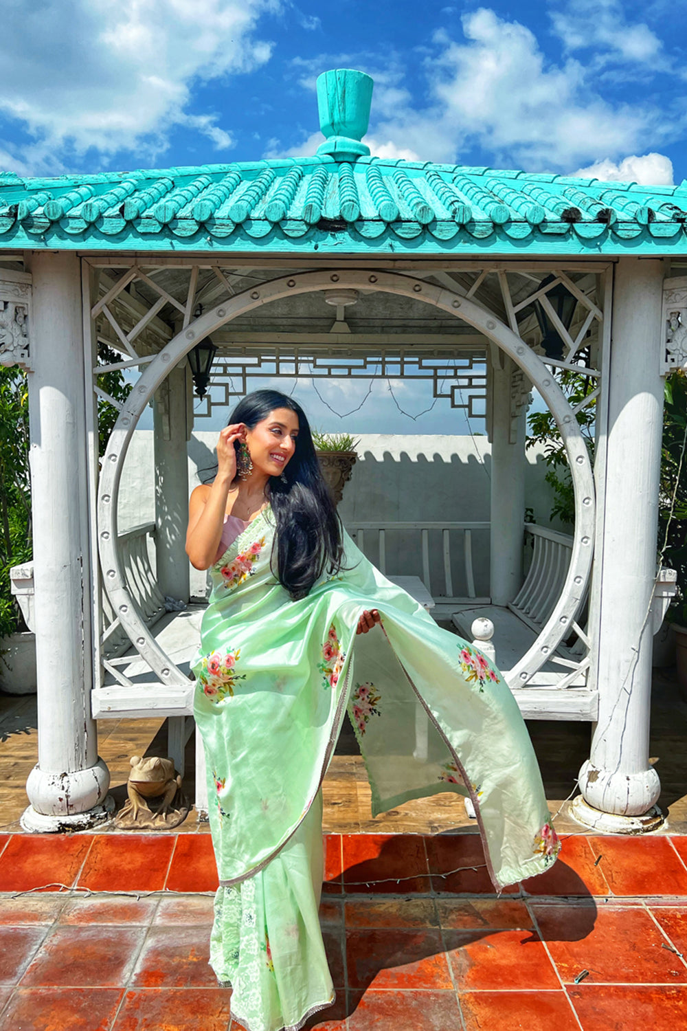 Minty Floral Saree - Auraya Fashion - Ritika Gupta - #tag1# - #tag2# - #tag3# - #tag3#