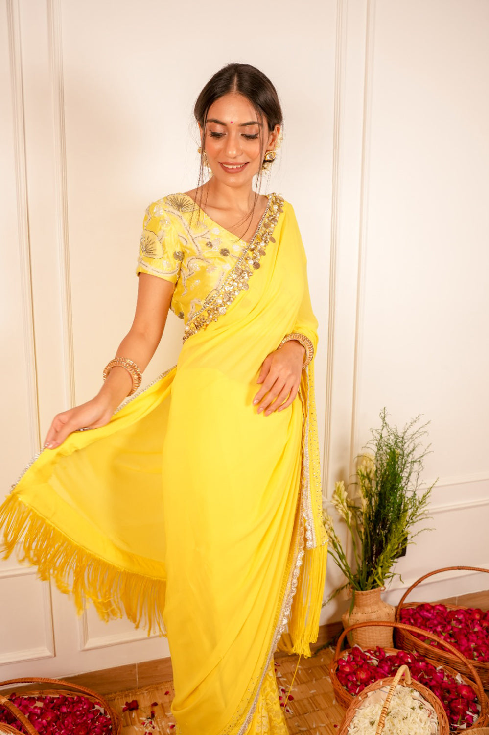 Lemon-Ish Saree With Pretty Me Sunshine Yellow Blouse - Auraya Fashion - Ritika Gupta - #tag1# - #tag2# - #tag3# - #tag3#