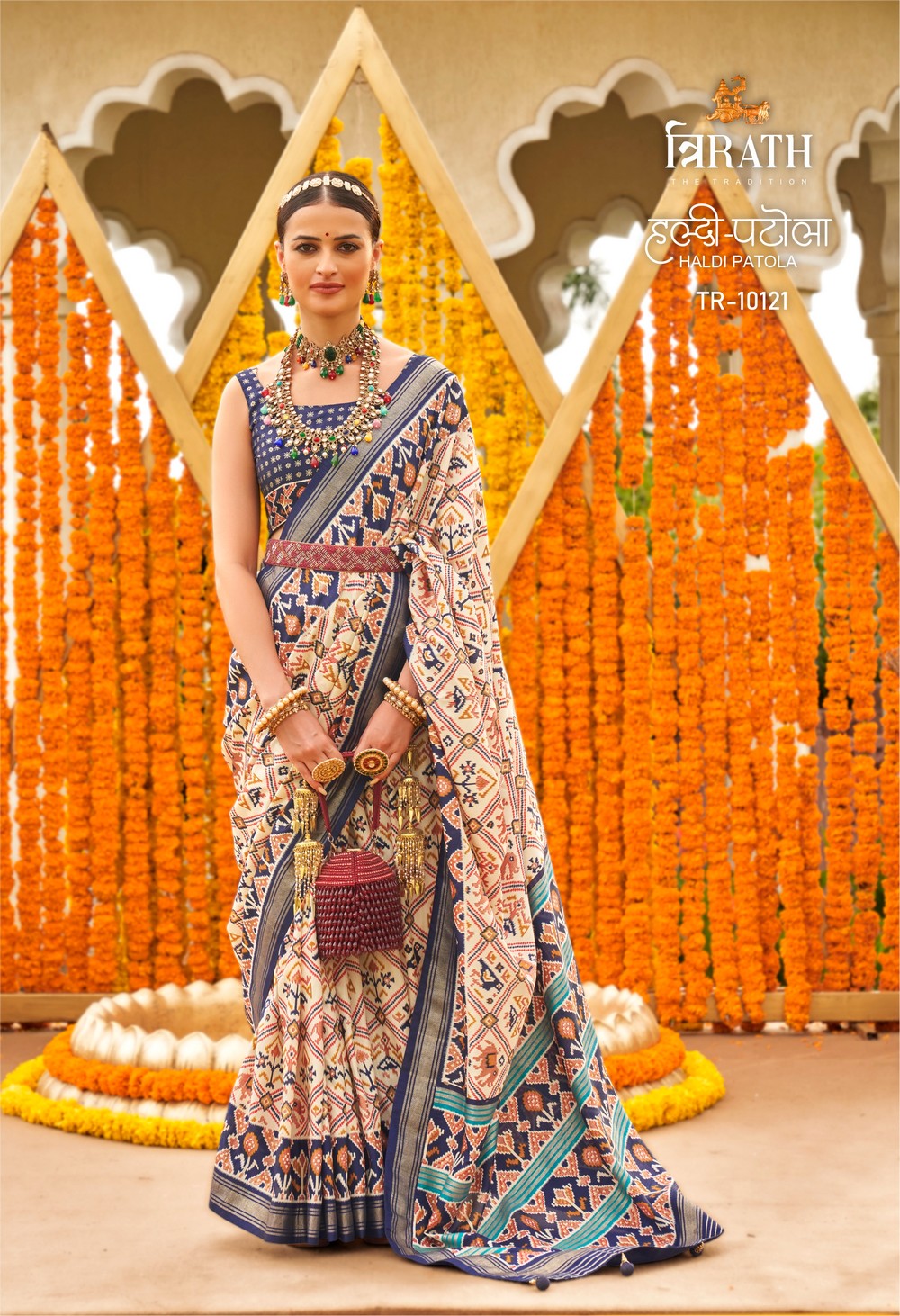 Multicoloured Soft silk Print Work Haldi Patola saree