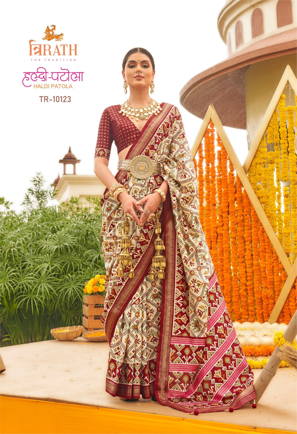 Multicoloured Soft silk Print Work Haldi Patola saree
