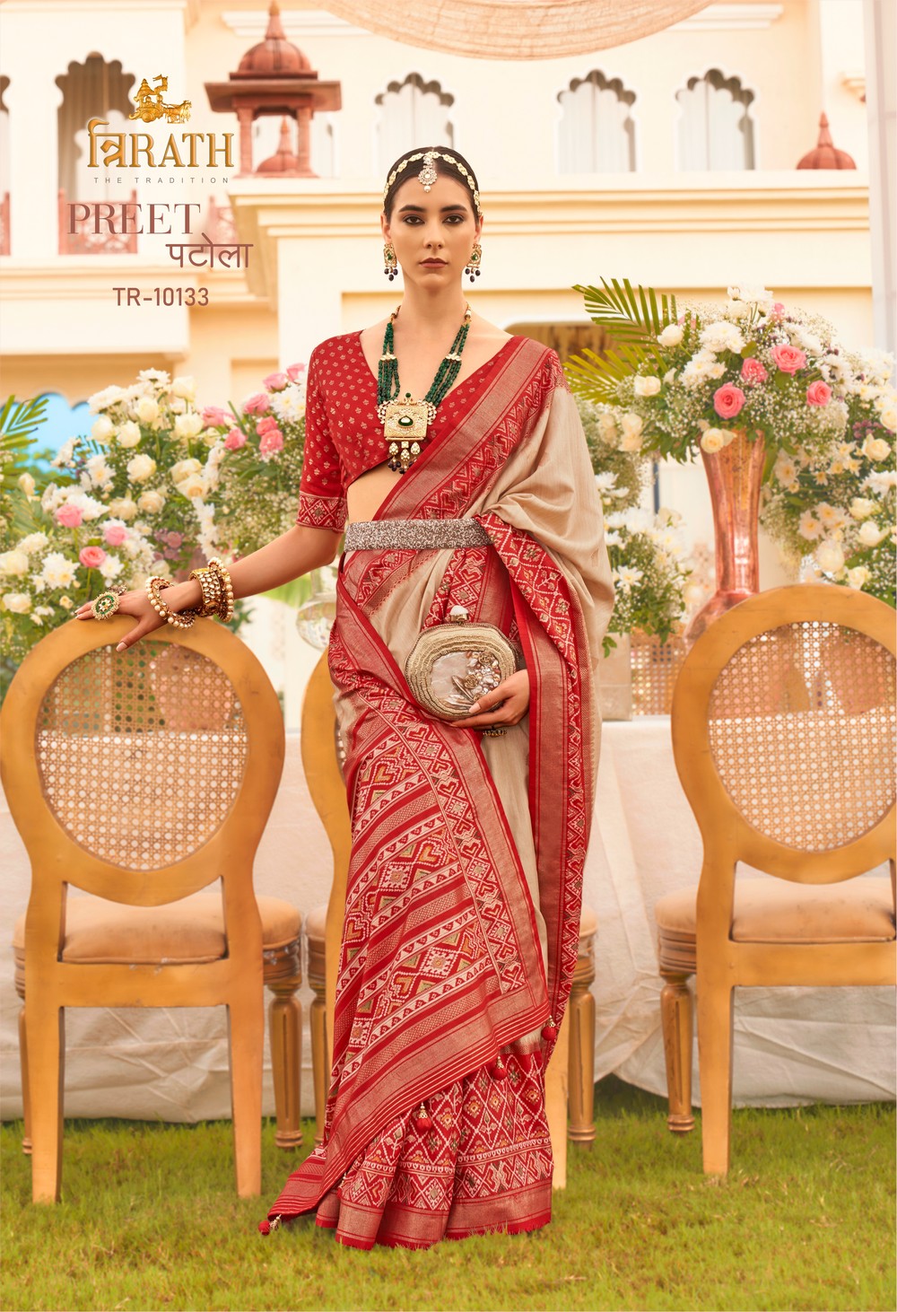 Gold Soft silk Print Work Preet Patola saree