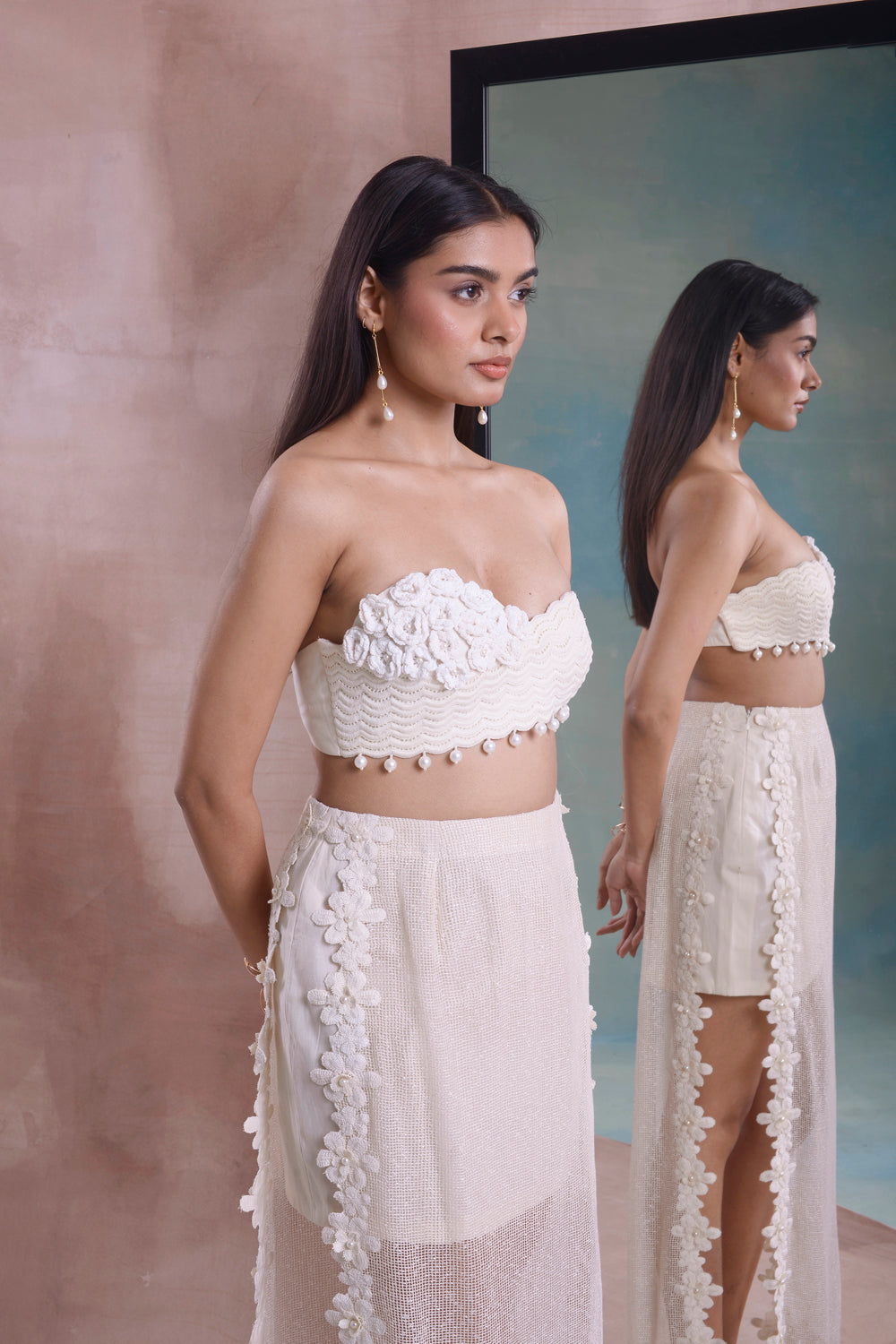 Floret Scalloped Straight Skirt With Floret Bustier