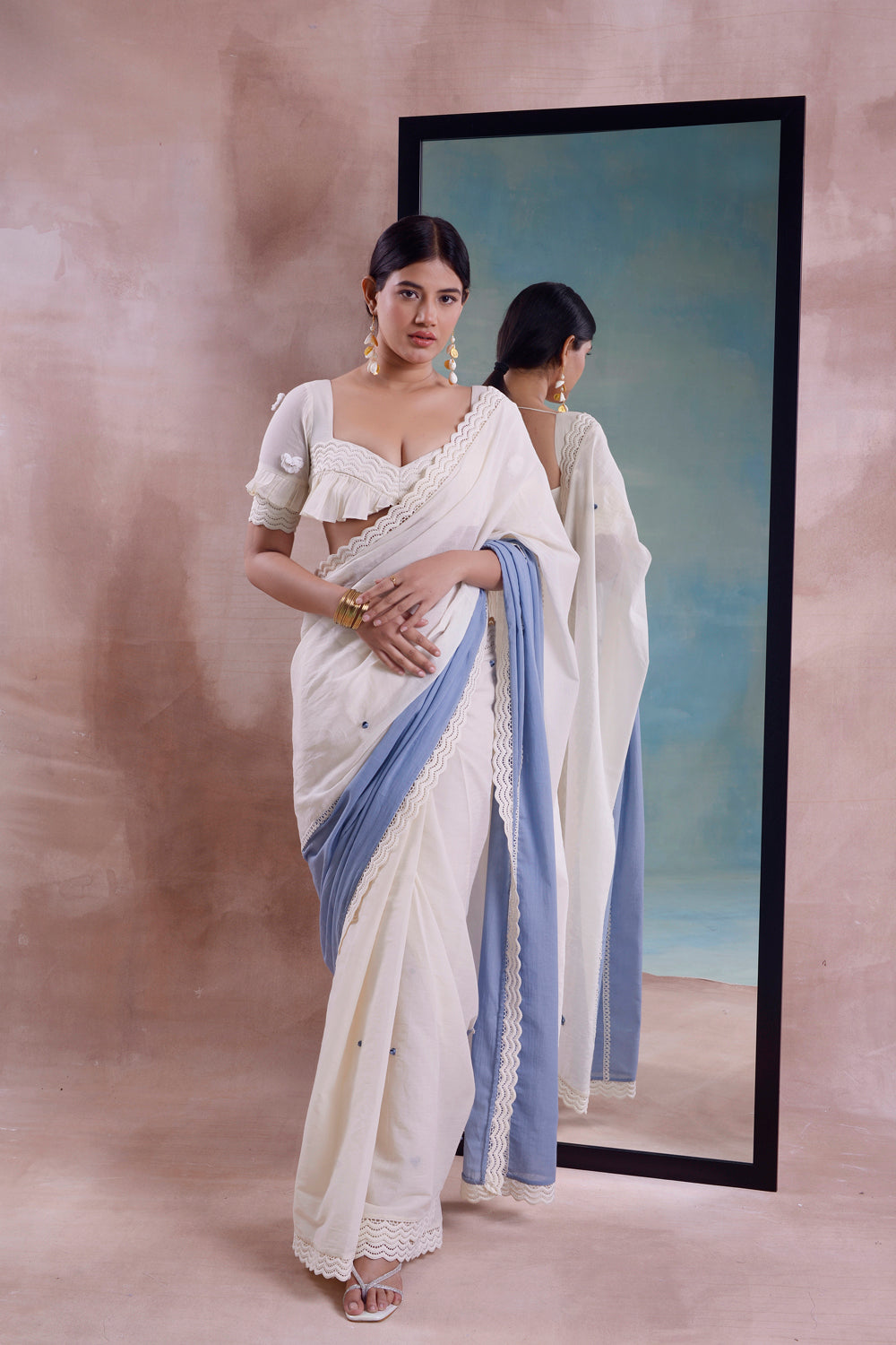 Patchwork Saree With Ruffled Blouse