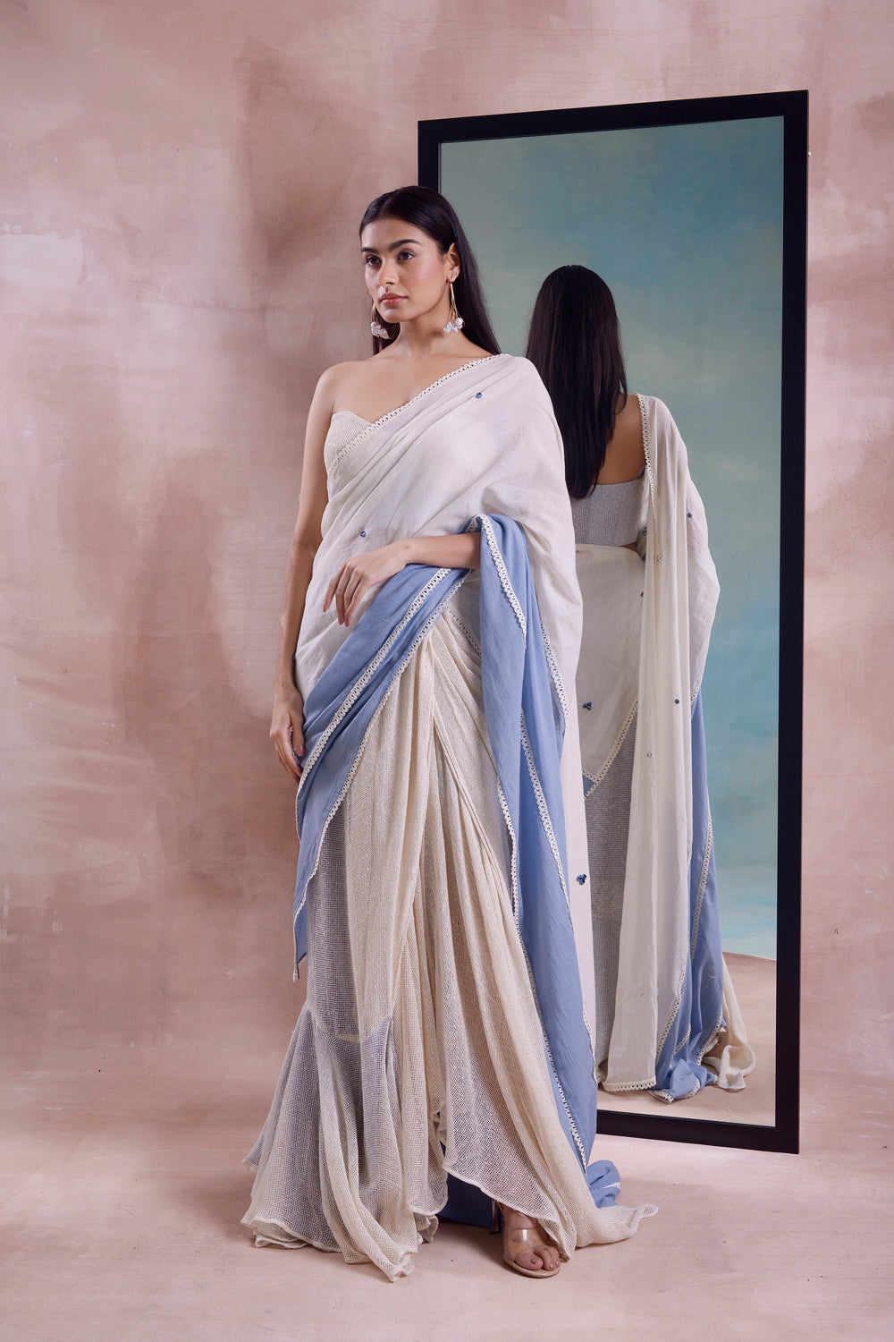 Half And Half Draped Mesh Saree