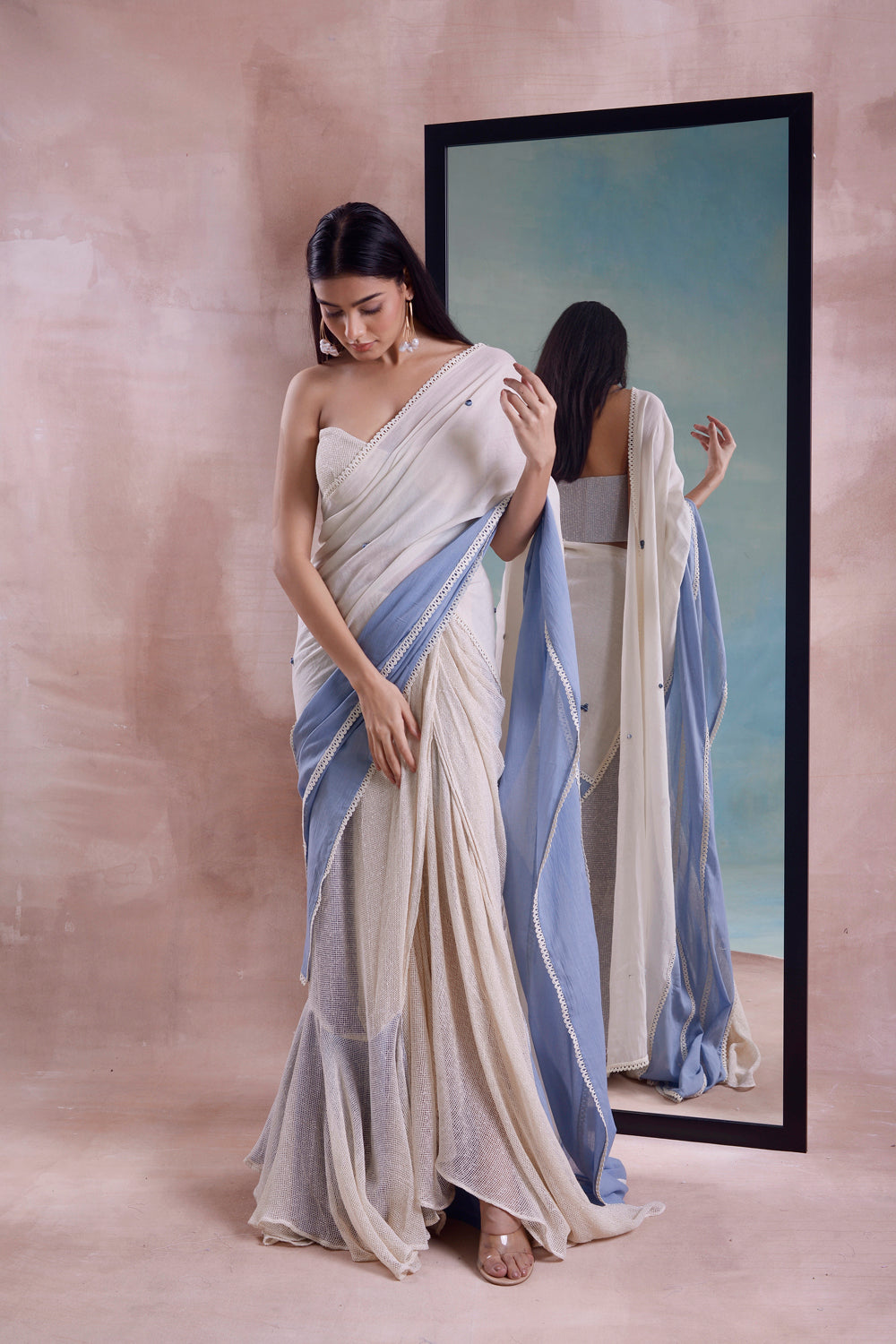 Half And Half Draped Mesh Saree