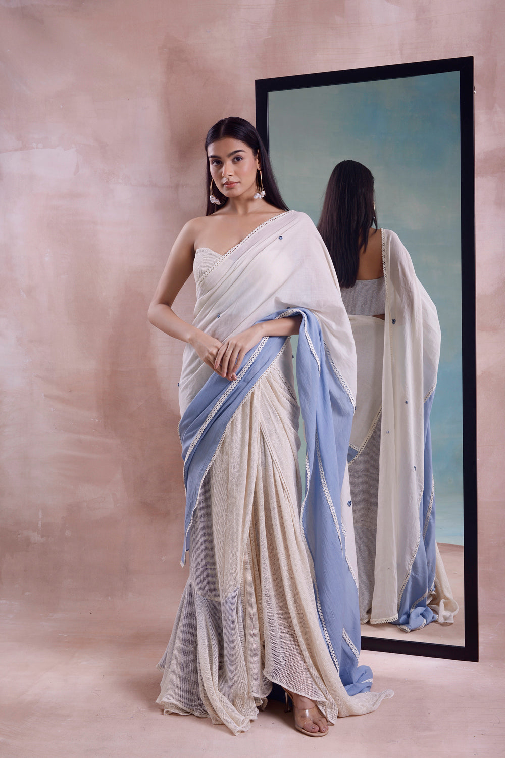 Half And Half Draped Mesh Saree