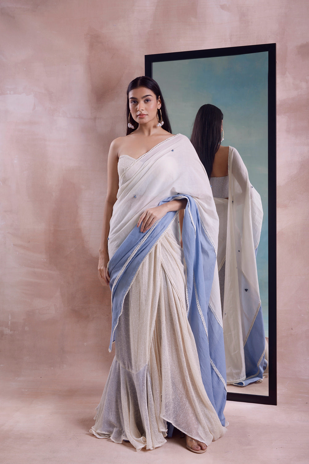 Half And Half Draped Mesh Saree