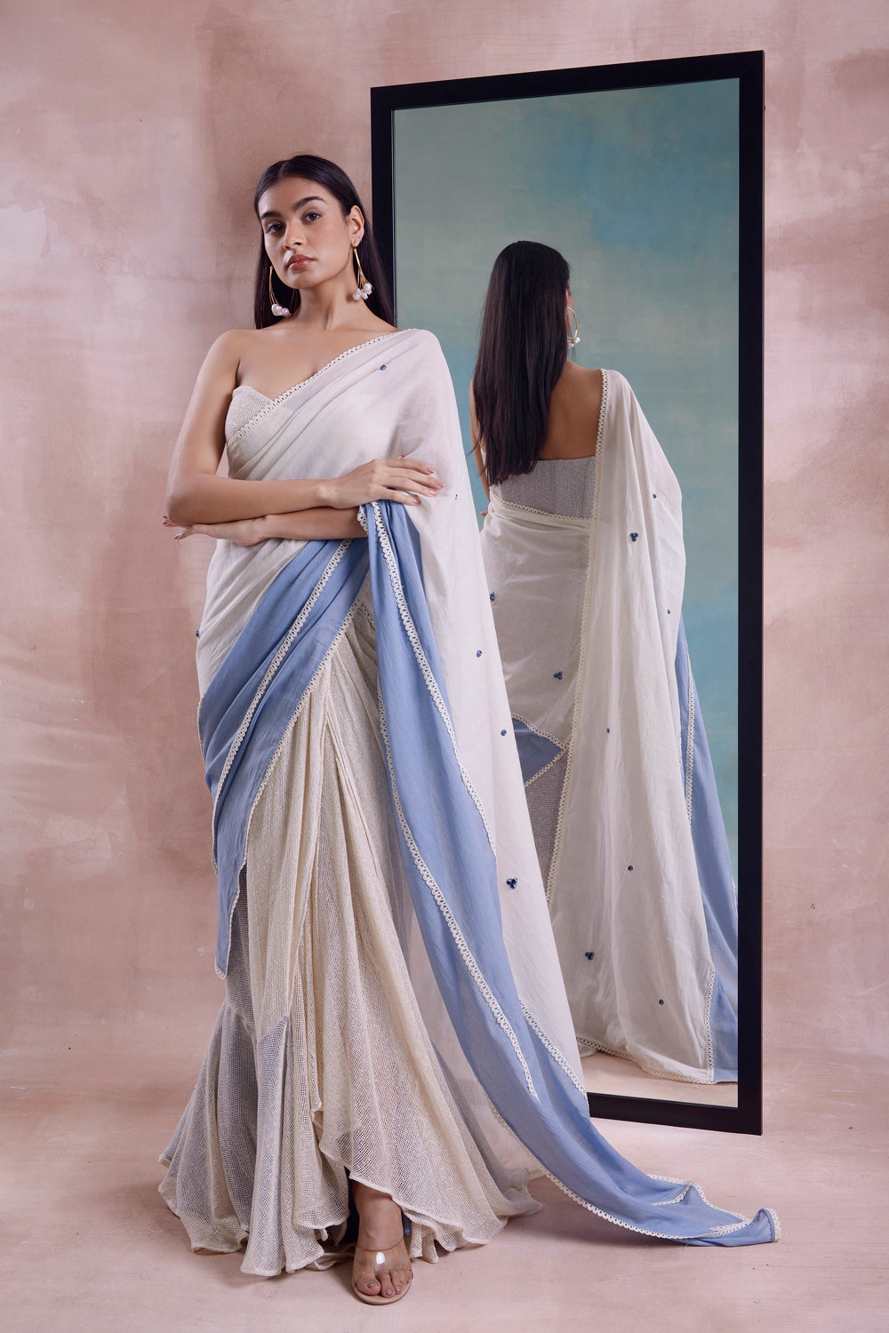 Half And Half Draped Mesh Saree