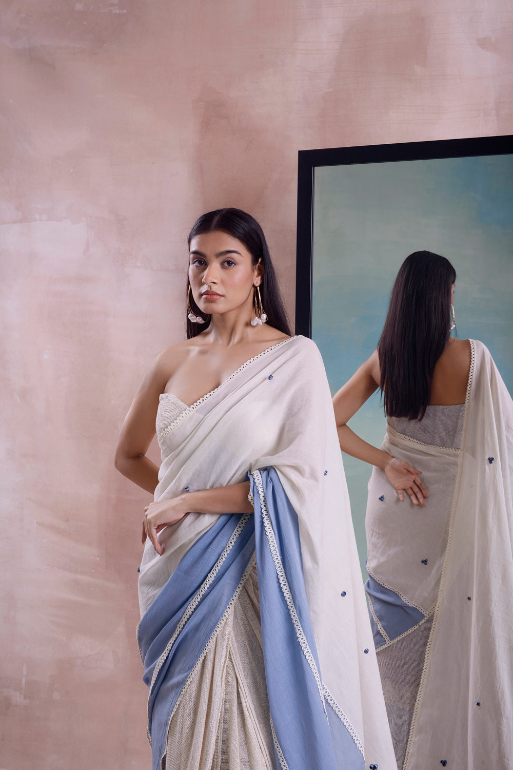 Half And Half Draped Mesh Saree