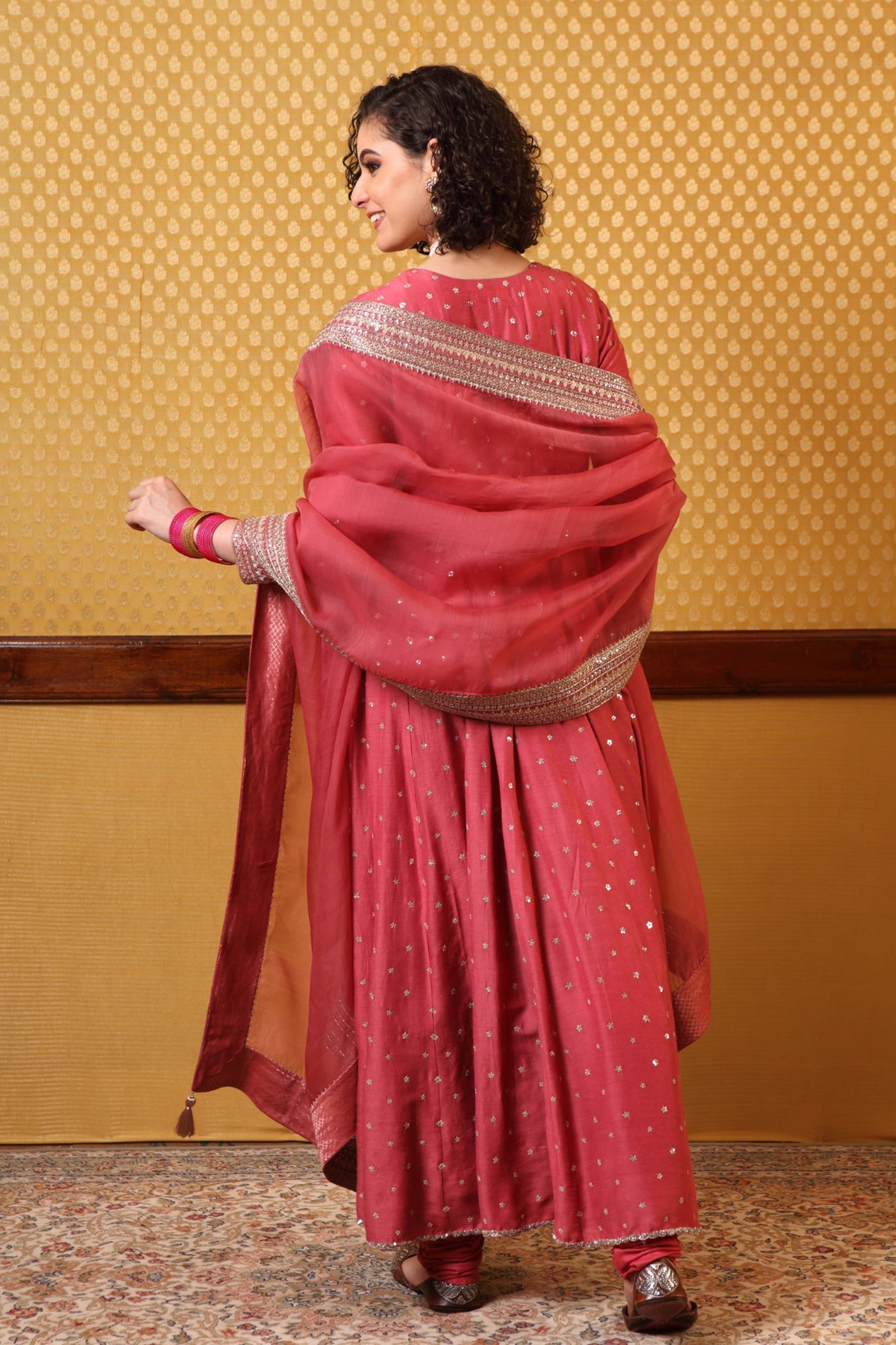 Handembroidered Dusty Tearose Pure Mugasilk Anarkalichuridaar Set
