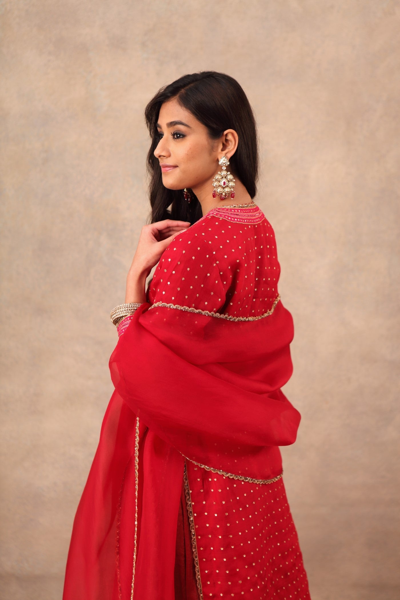 Hand Embroidered Crimson Pink Kurta Sharara Set