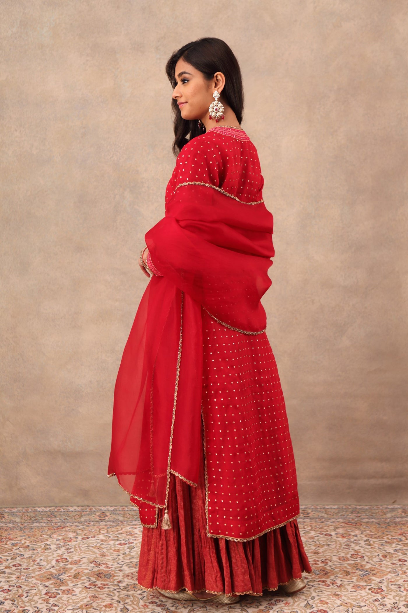 Hand Embroidered Crimson Pink Kurta Sharara Set