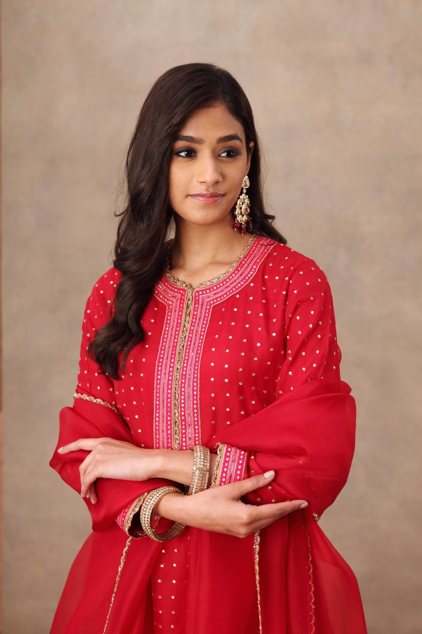 Hand Embroidered Crimson Pink Kurta Sharara Set