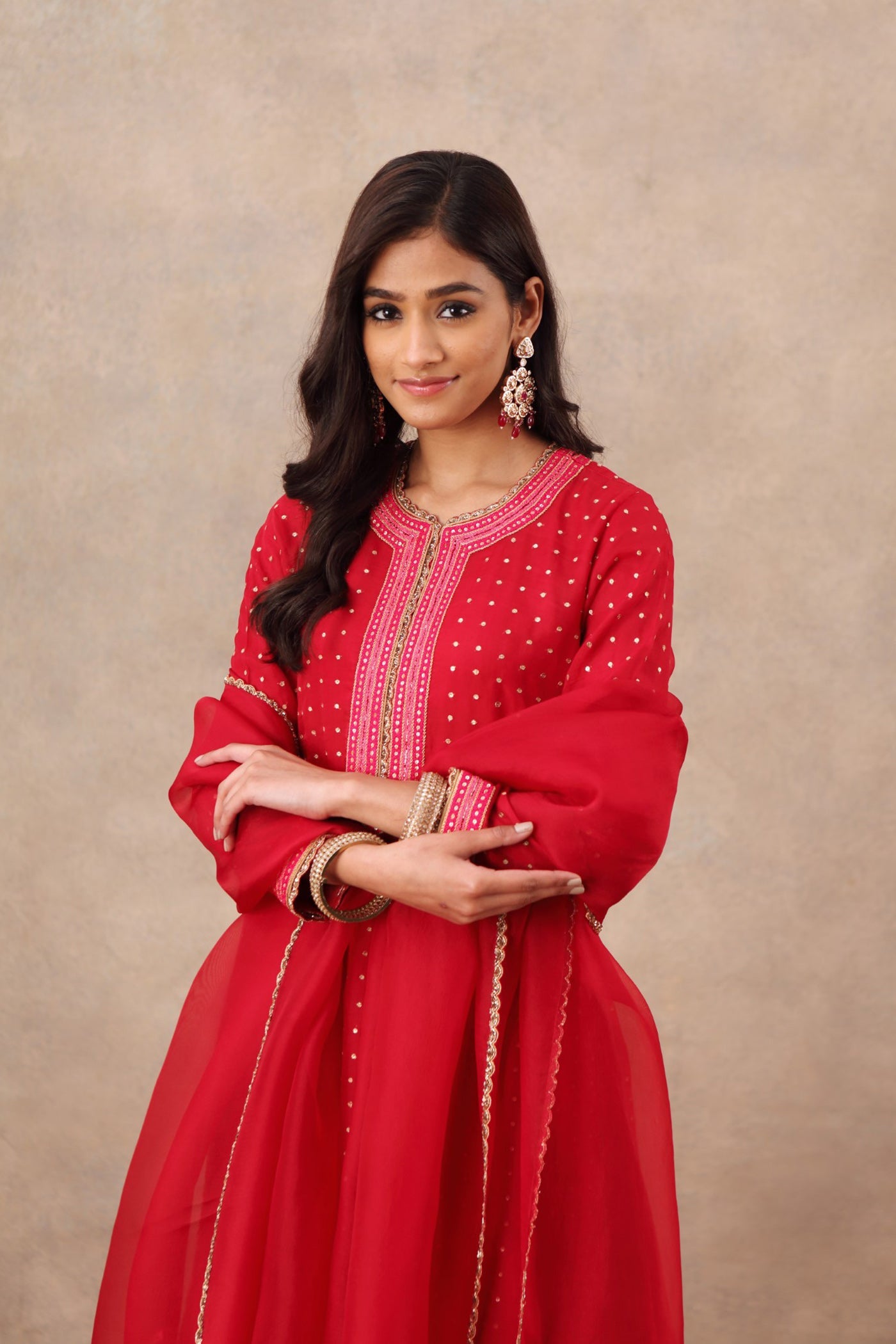 Hand Embroidered Crimson Pink Kurta Sharara Set