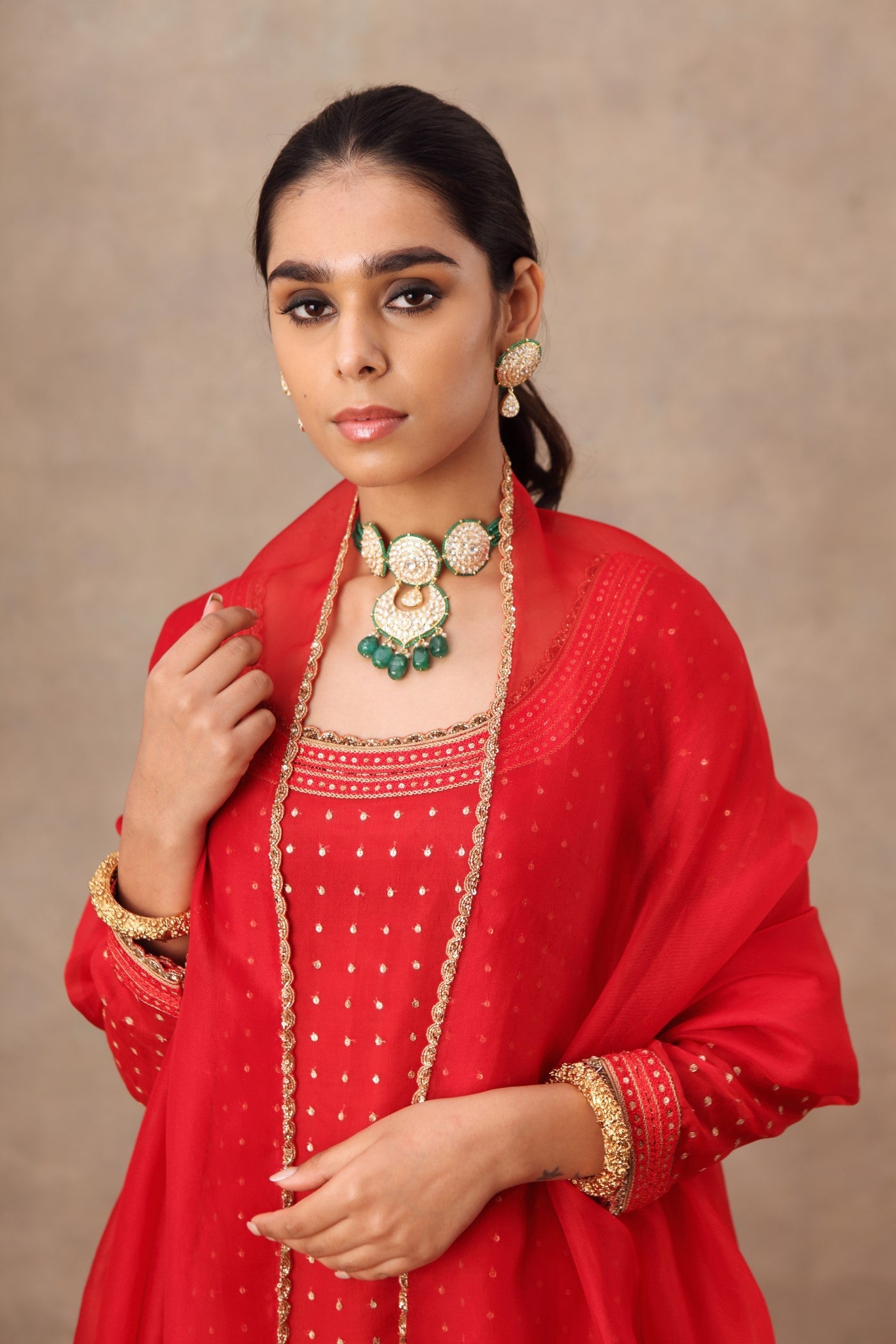 Hand Embroidered Bridal Red Kurta Palazzo Set