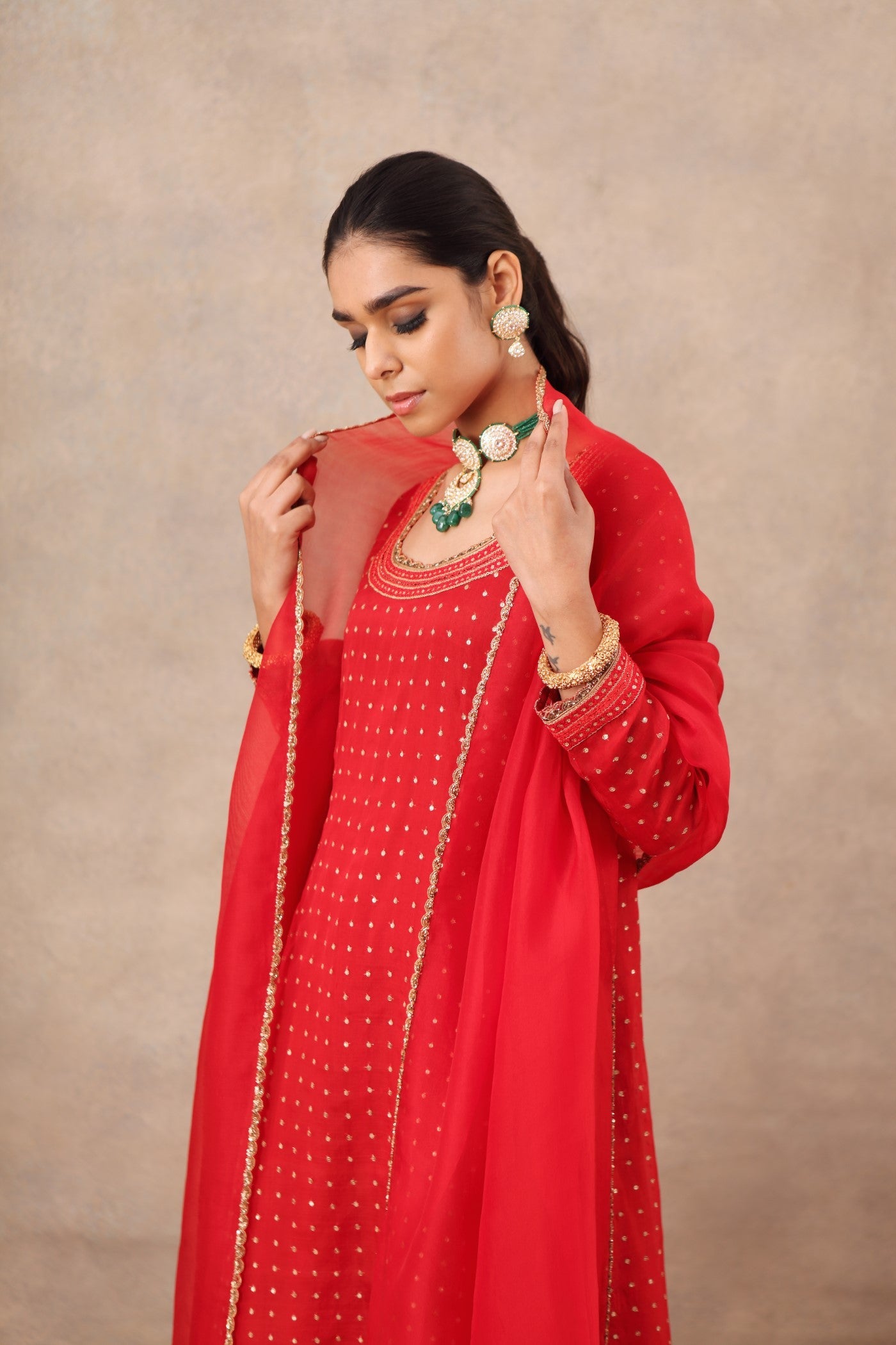 Hand Embroidered Bridal Red Kurta Palazzo Set