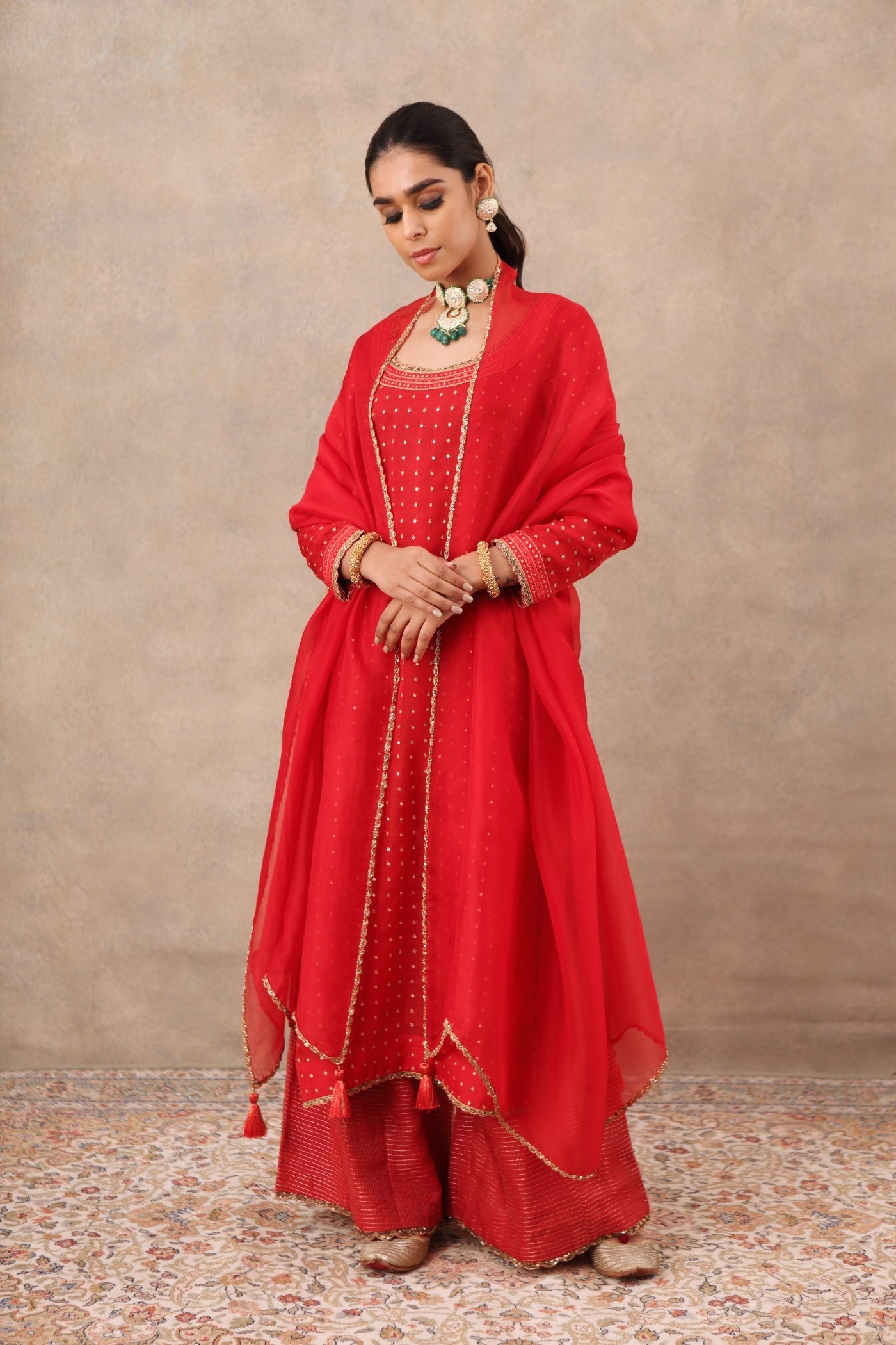 Hand Embroidered Bridal Red Kurta Palazzo Set