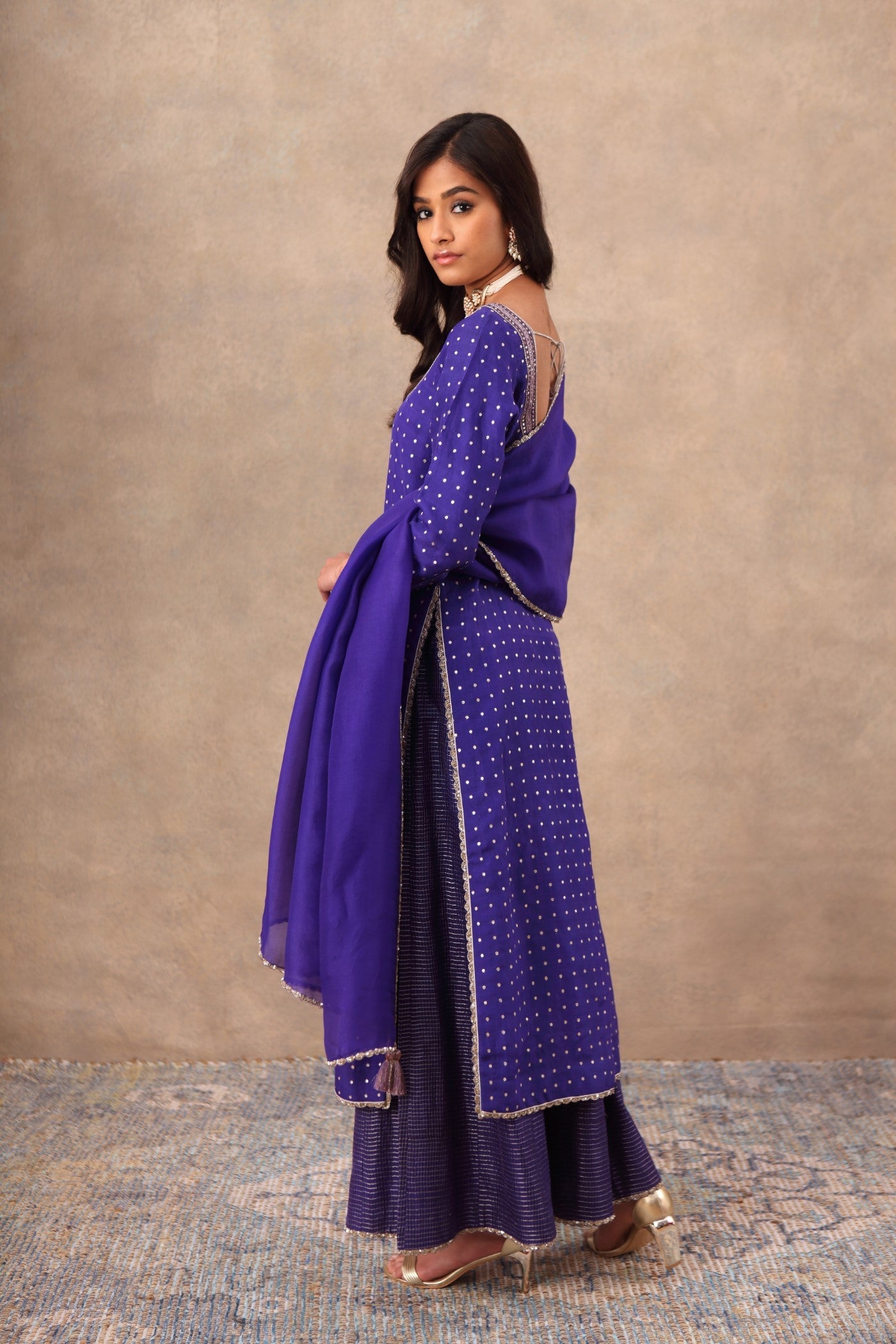 Hand Embroidered Aubergine Kurta Palazzo Set
