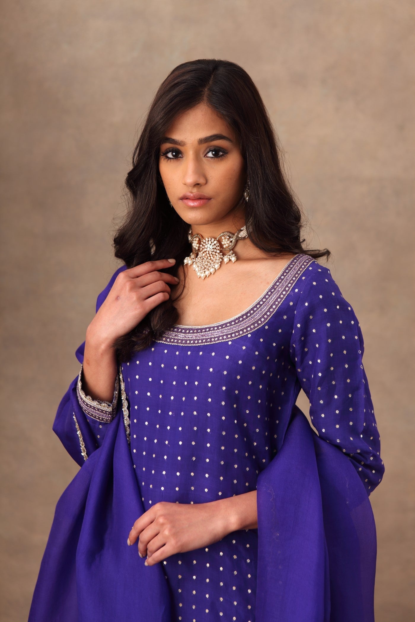 Hand Embroidered Aubergine Kurta Palazzo Set