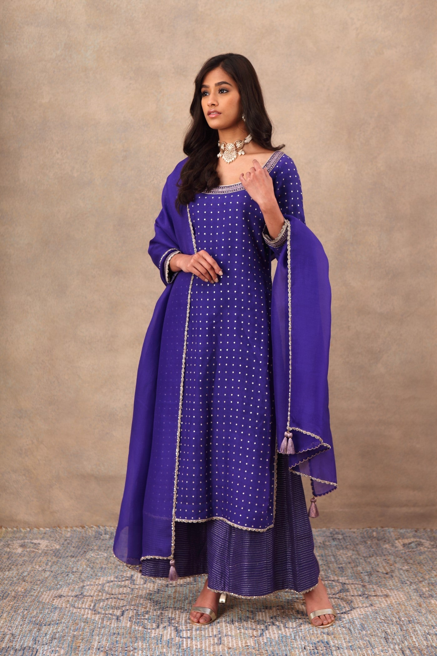 Hand Embroidered Aubergine Kurta Palazzo Set