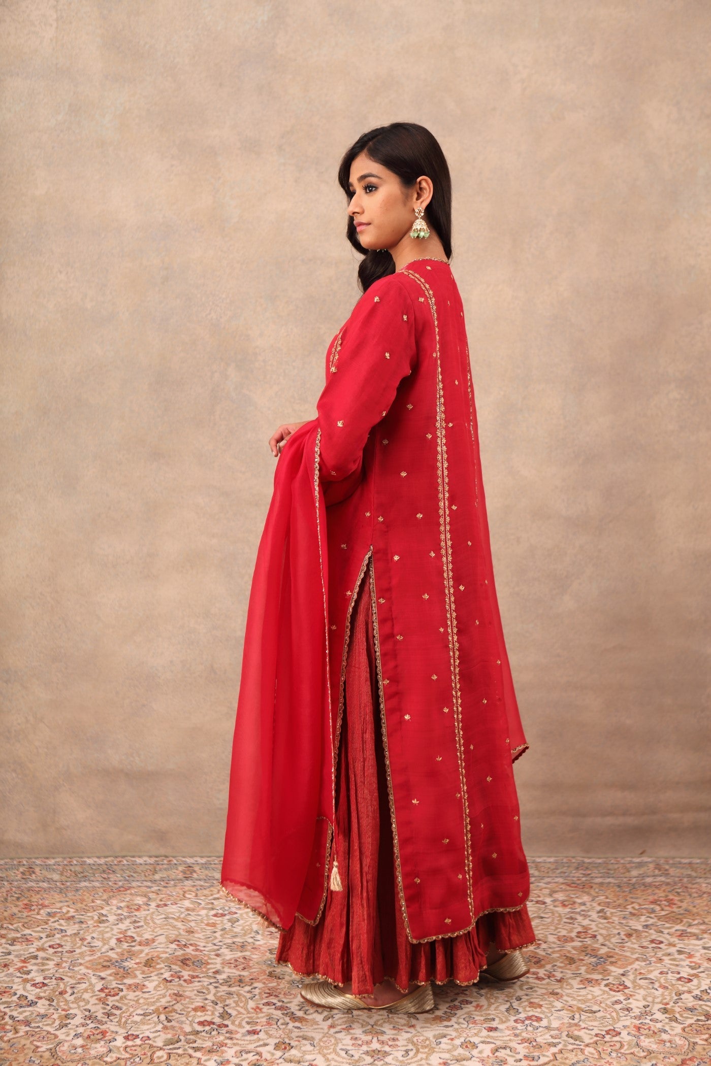 Hand Embroidered Barberry Pink Pure Katan Silk Kurta Sharara Set
