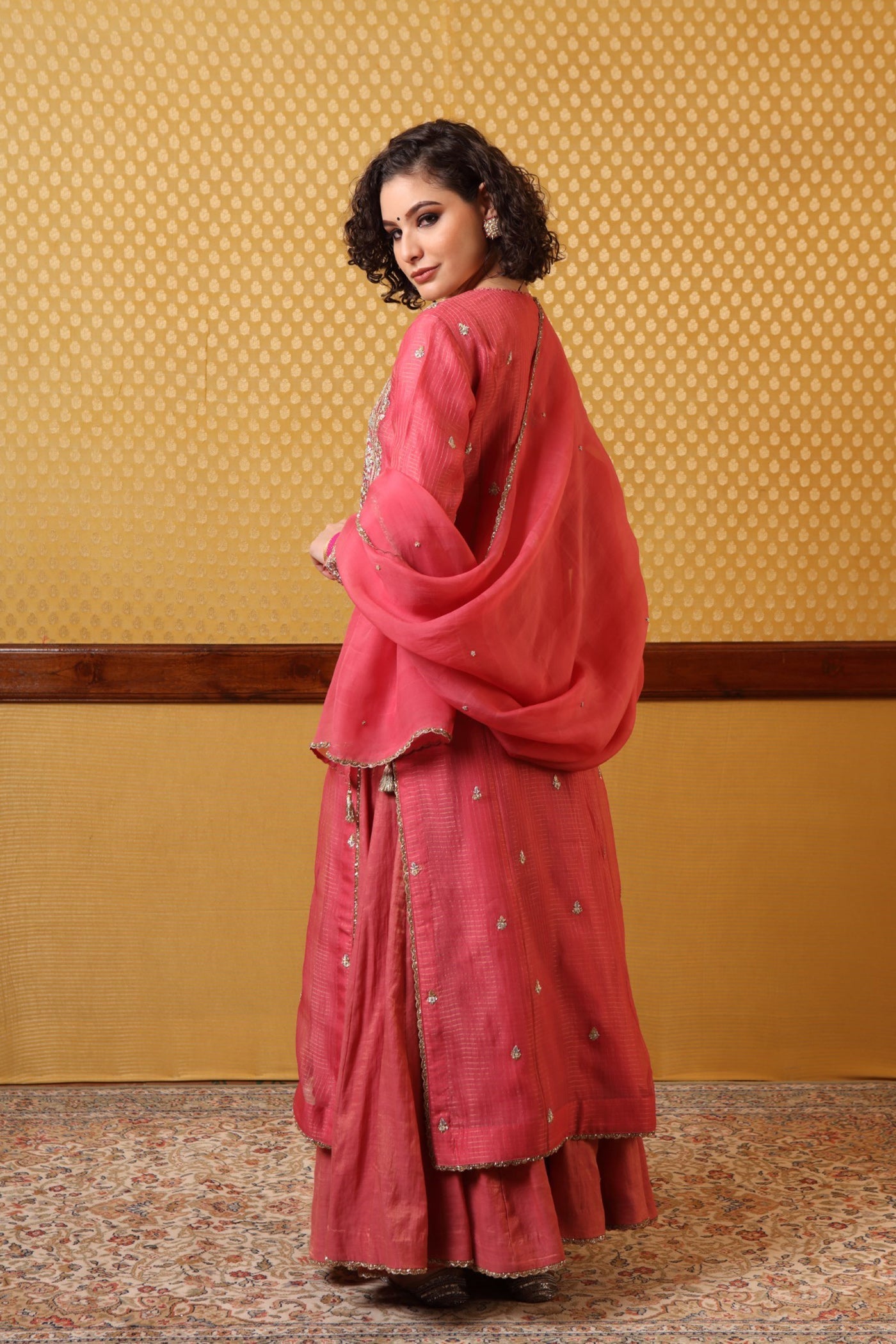 Handembroidered Honeysucklepink Kurta And Sharara Set