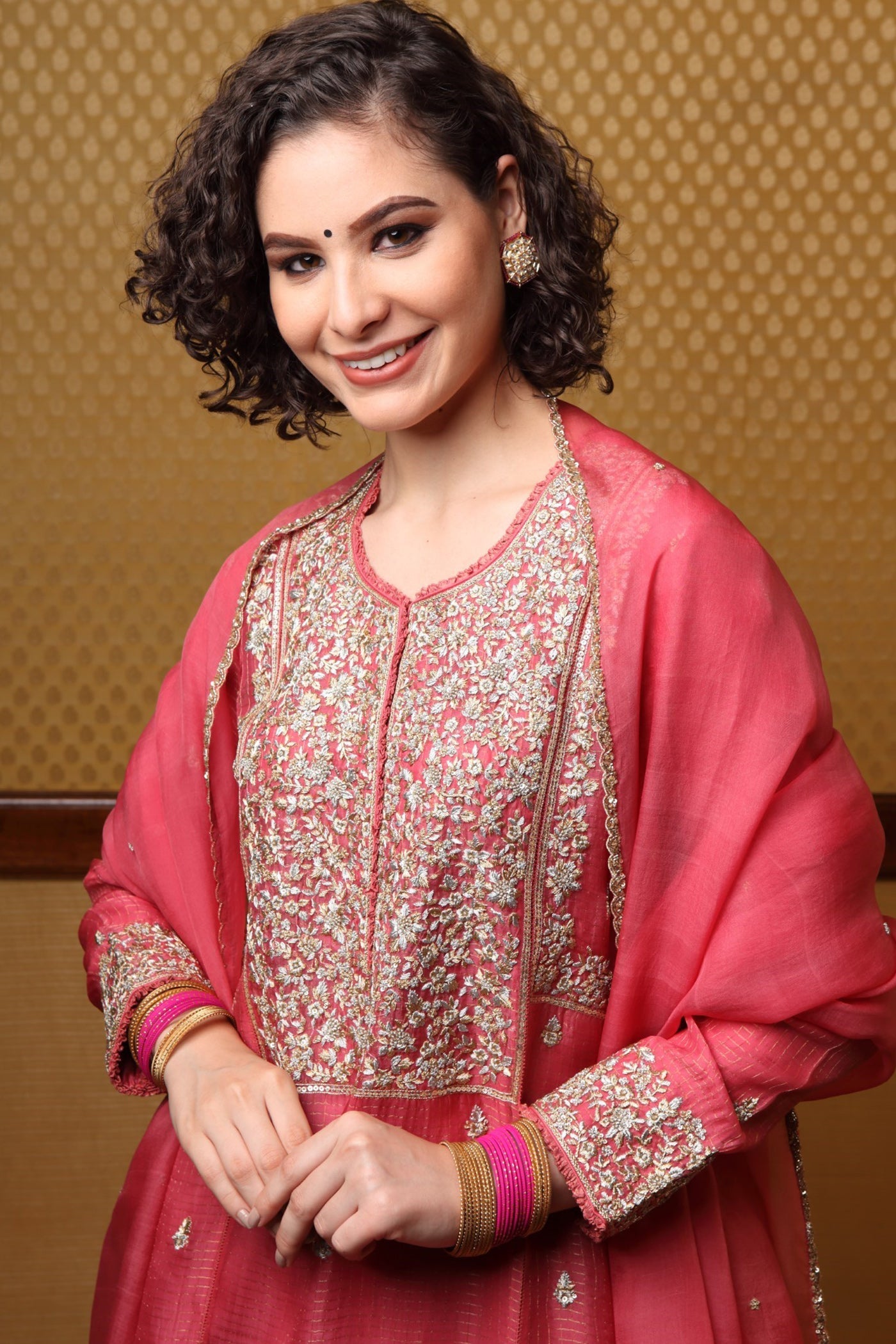 Handembroidered Honeysucklepink Kurta And Sharara Set
