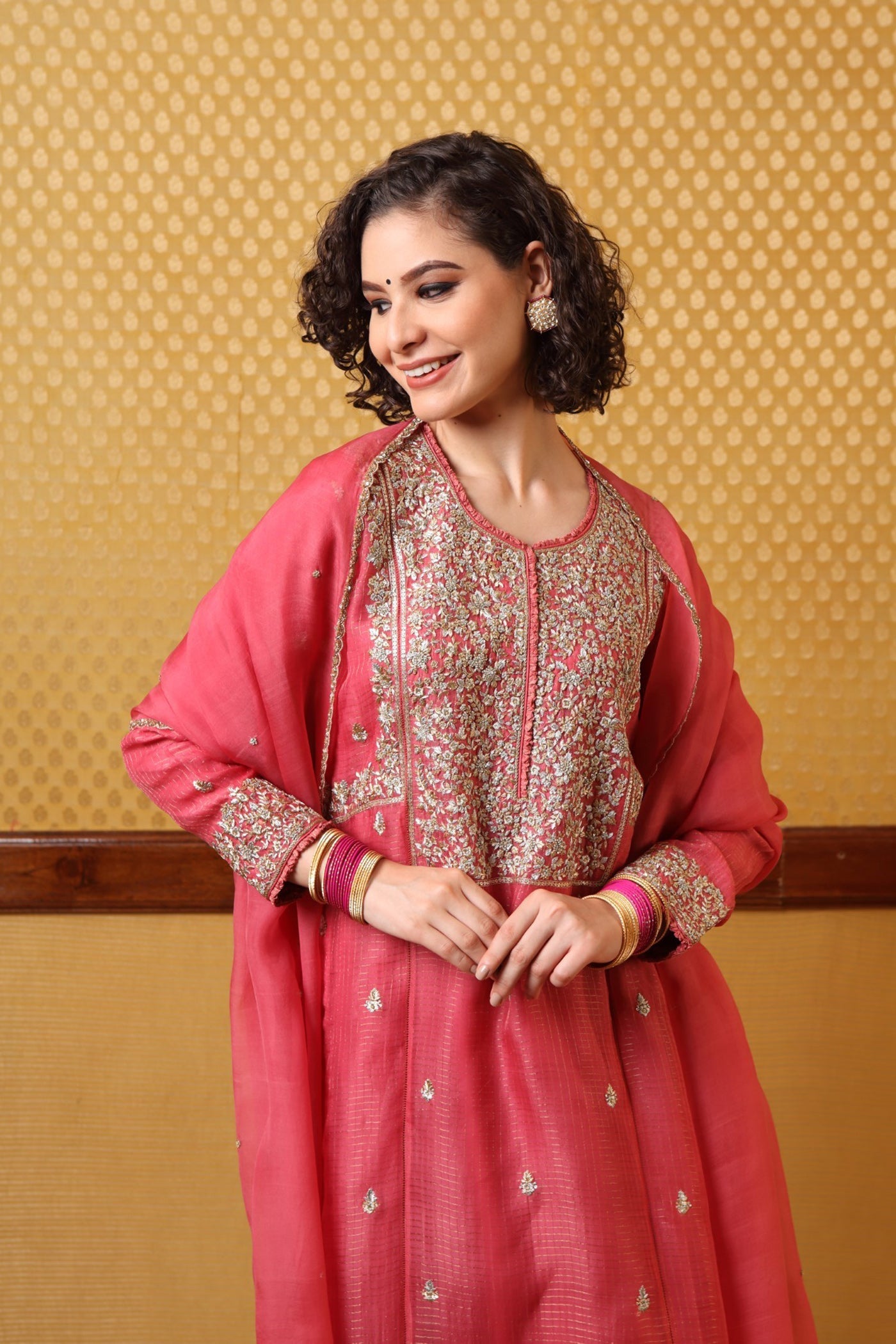 Handembroidered Honeysucklepink Kurta And Sharara Set