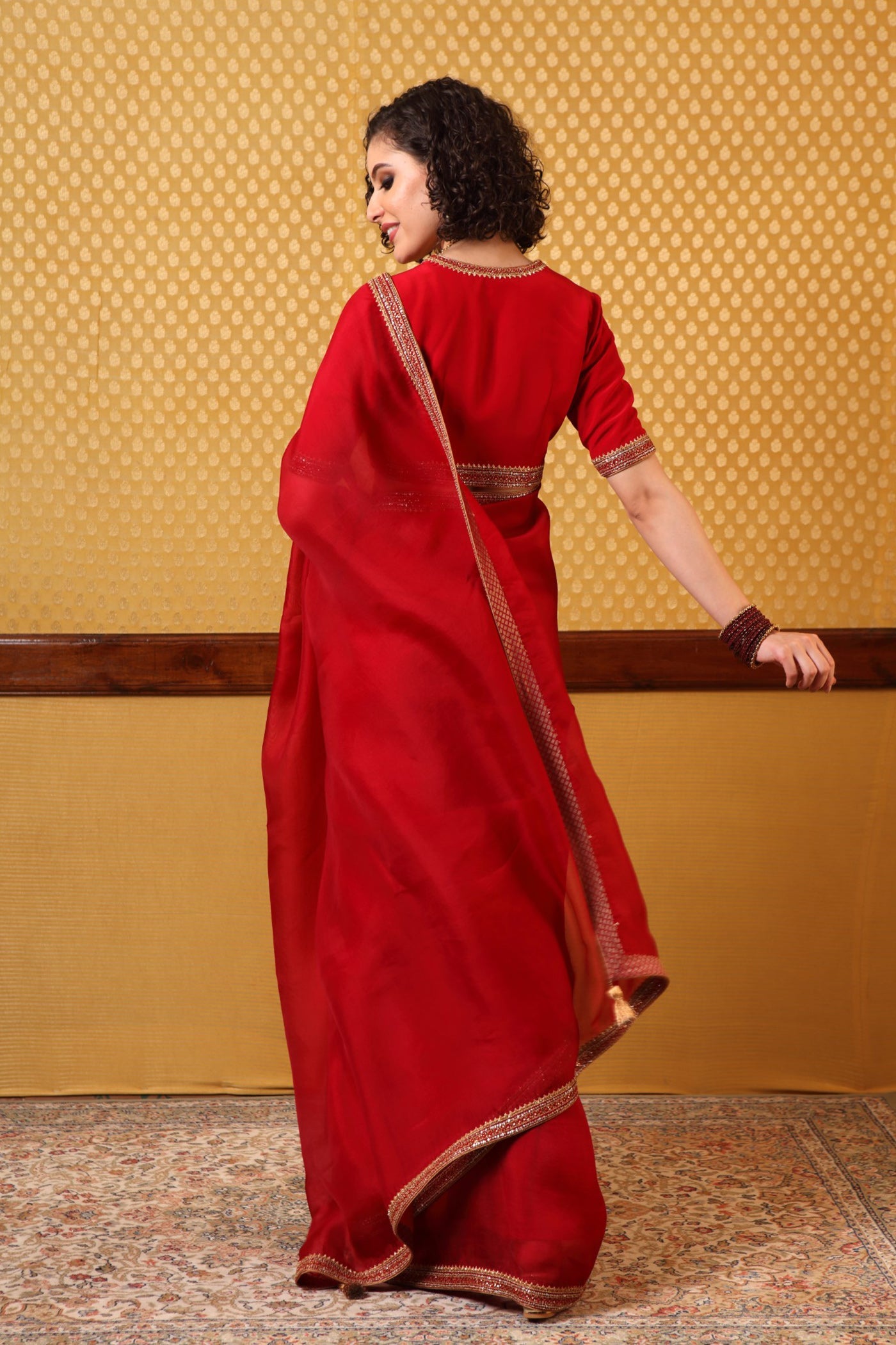Handembroidered Cherry Maroon Pure Silkorganza Sareeblouse Set