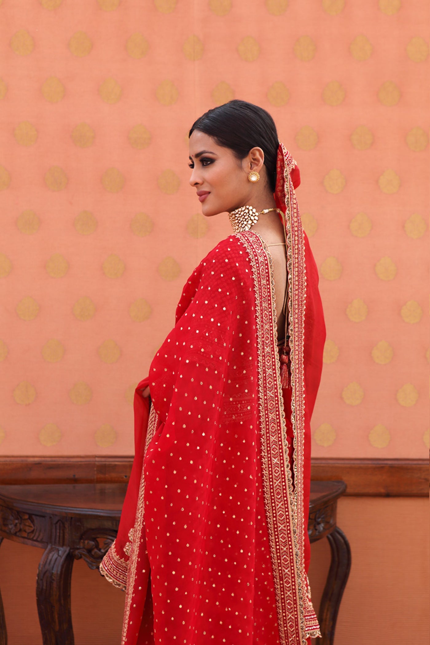 Hand-Embroidered Maroon-Red Pure Silk-Organza Saree-Blouse Set
