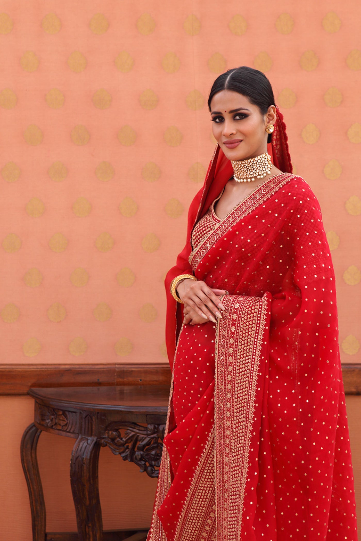 Hand-Embroidered Maroon-Red Pure Silk-Organza Saree-Blouse Set