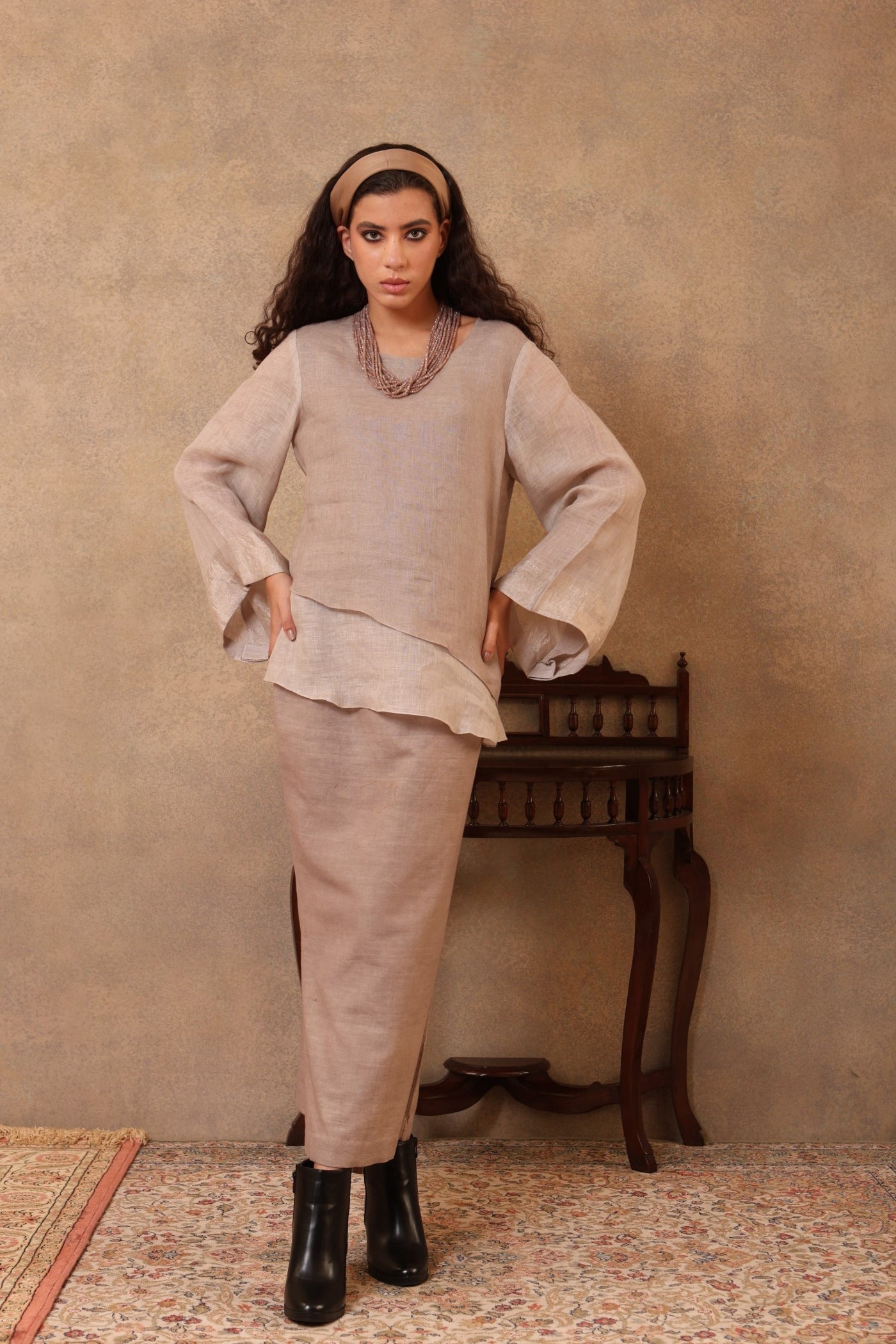 Grey Handloom Pure Cotton Pencil Skirt