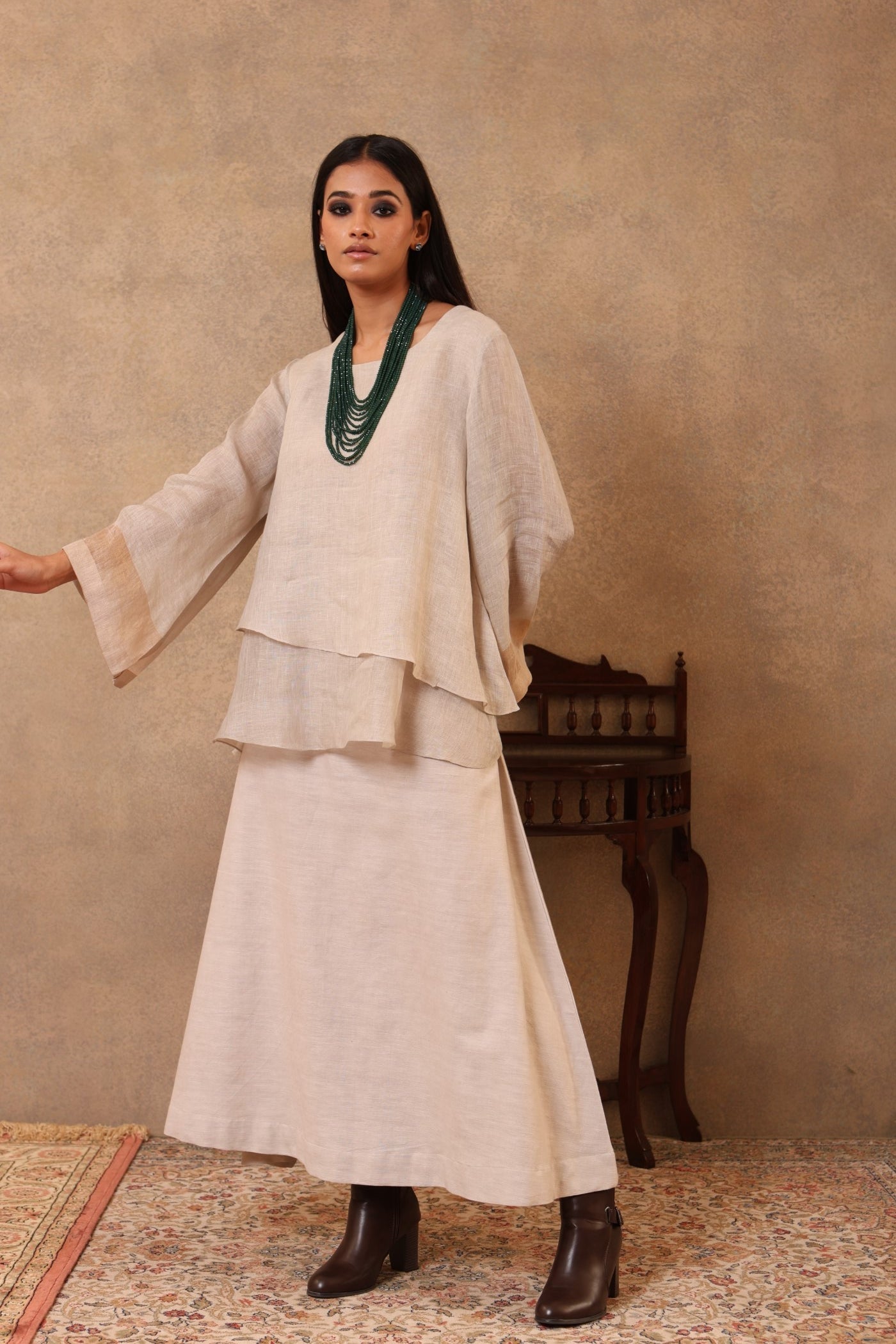 Light Grey-Green Handloom Pure Cotton Pencil Skirt