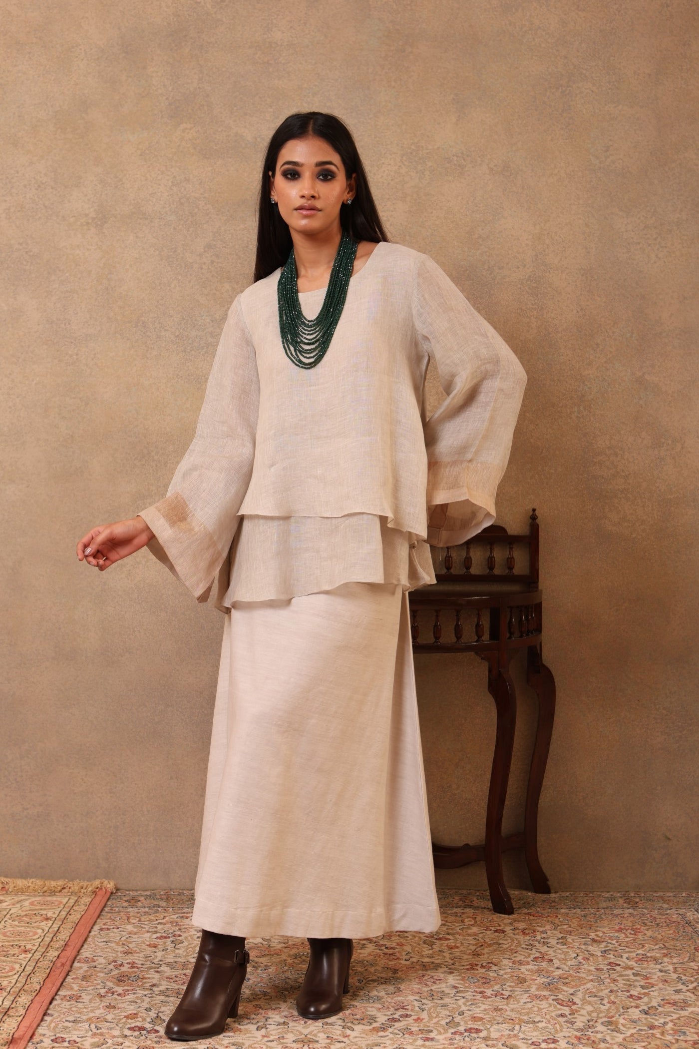 Light Grey-Green Handloom Pure Cotton Pencil Skirt